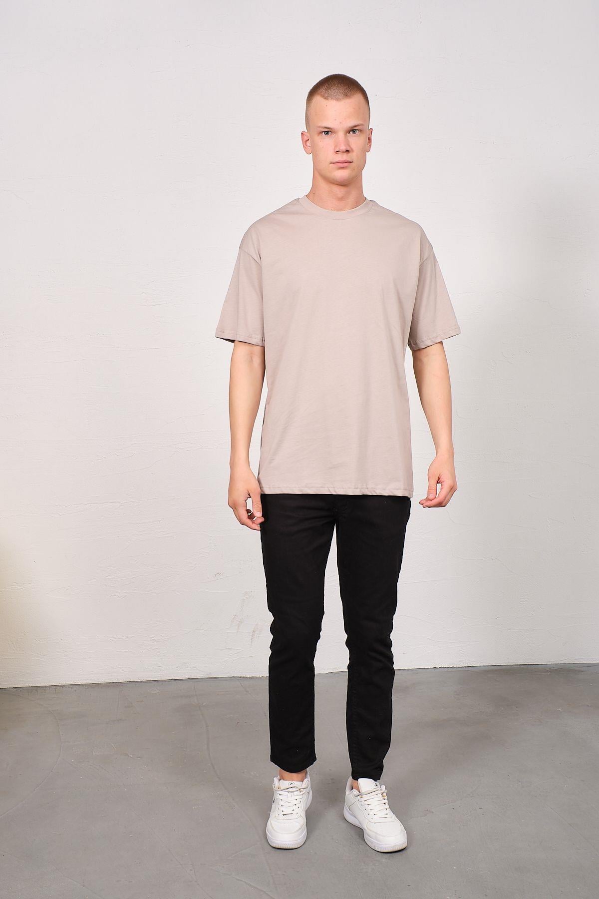 Erkek Bisiklet Yaka 2'li Oversize Basic T-Shirt 991 İndigo/Gri
