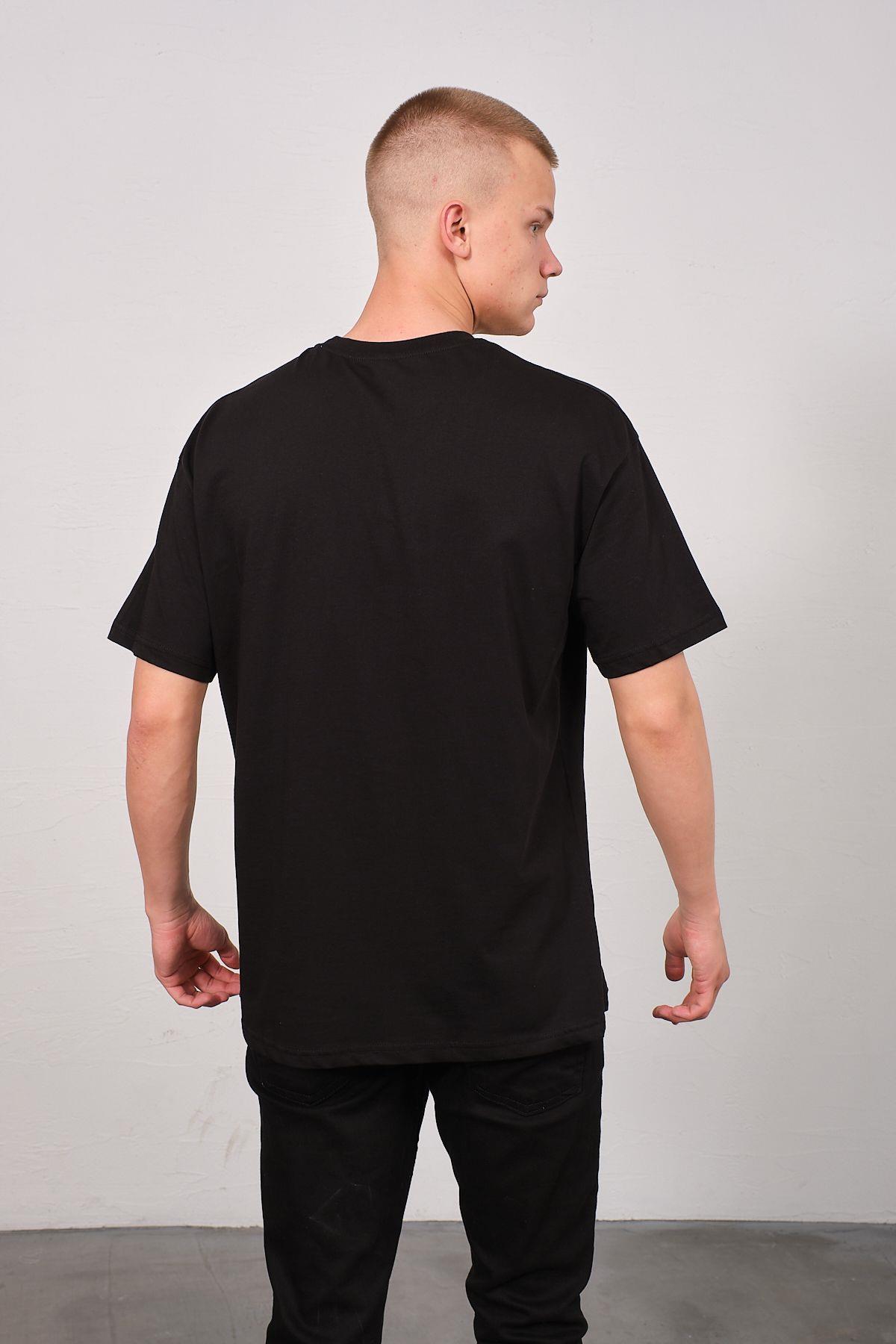 Erkek Bisiklet Yaka 2'li Oversize Basic T-Shirt 991 Siyah