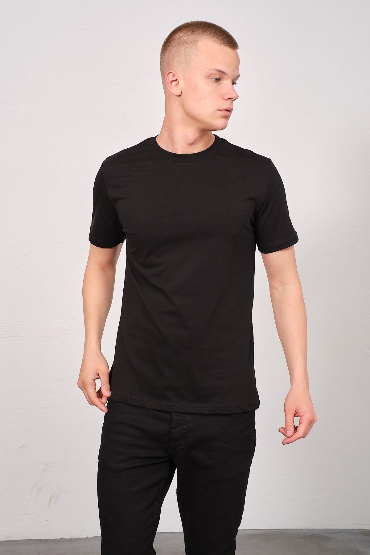 Erkek Bisiklet Yaka 2'li Regular Fit Basic T-Shirt 990 Siyah
