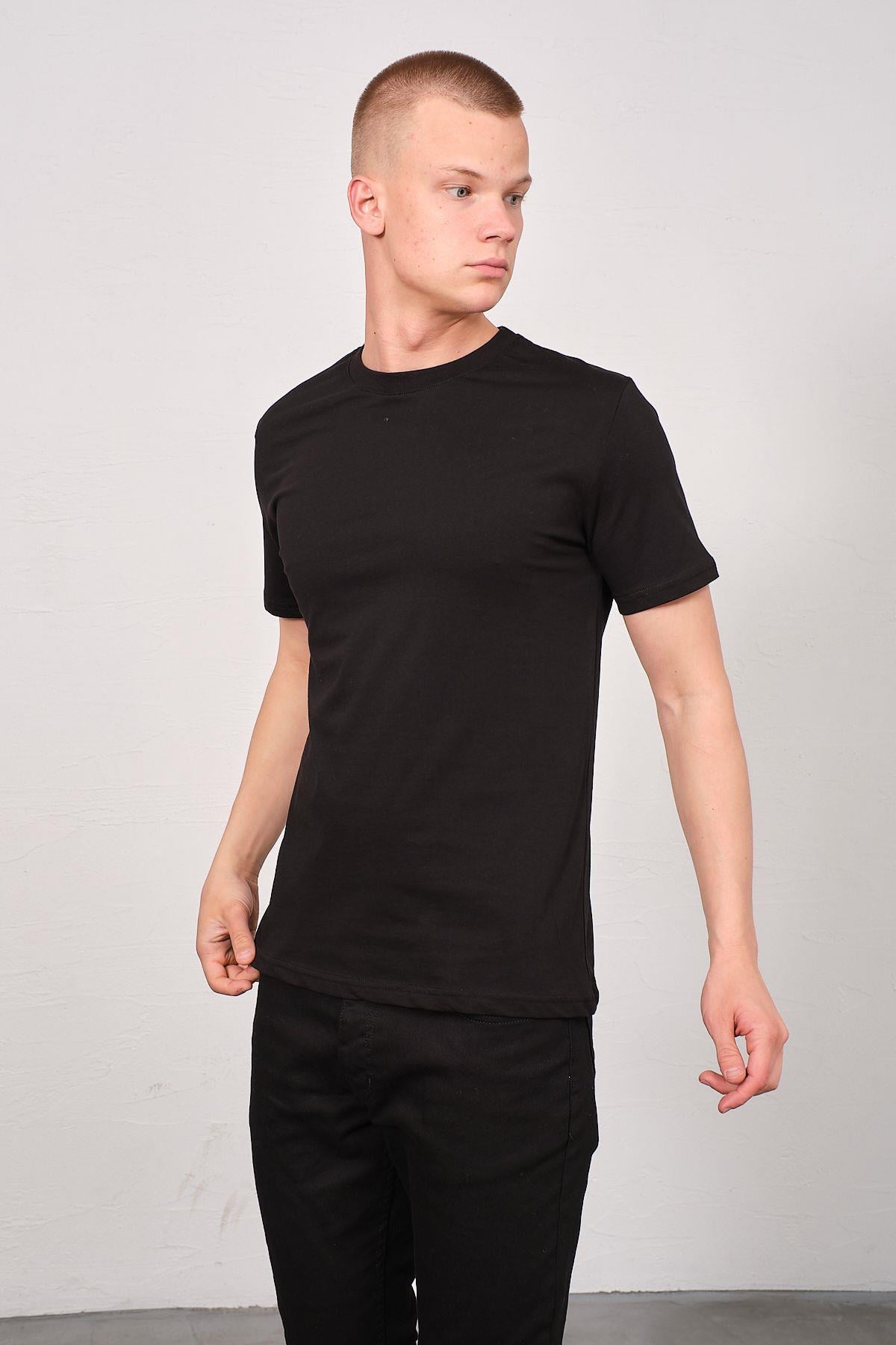Erkek Bisiklet Yaka 2'li Regular Fit Basic T-Shirt 990 Siyah