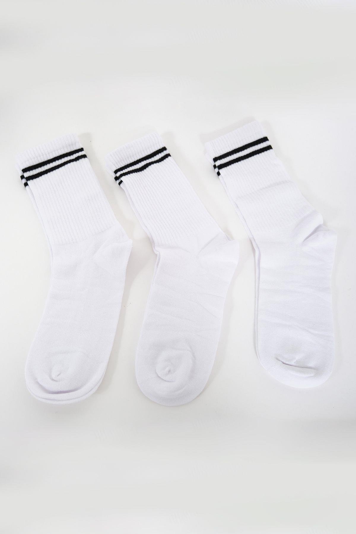 Erkek Çizgili Uzun 3'lü Soket Çorap Seti Siyah/Çizgili