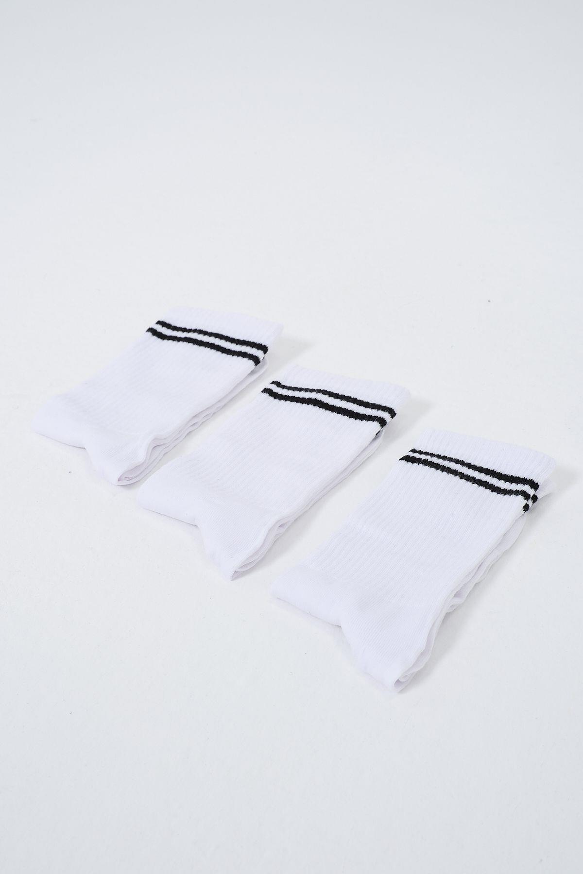 Erkek Çizgili Uzun 3'lü Soket Çorap Seti Siyah/Çizgili