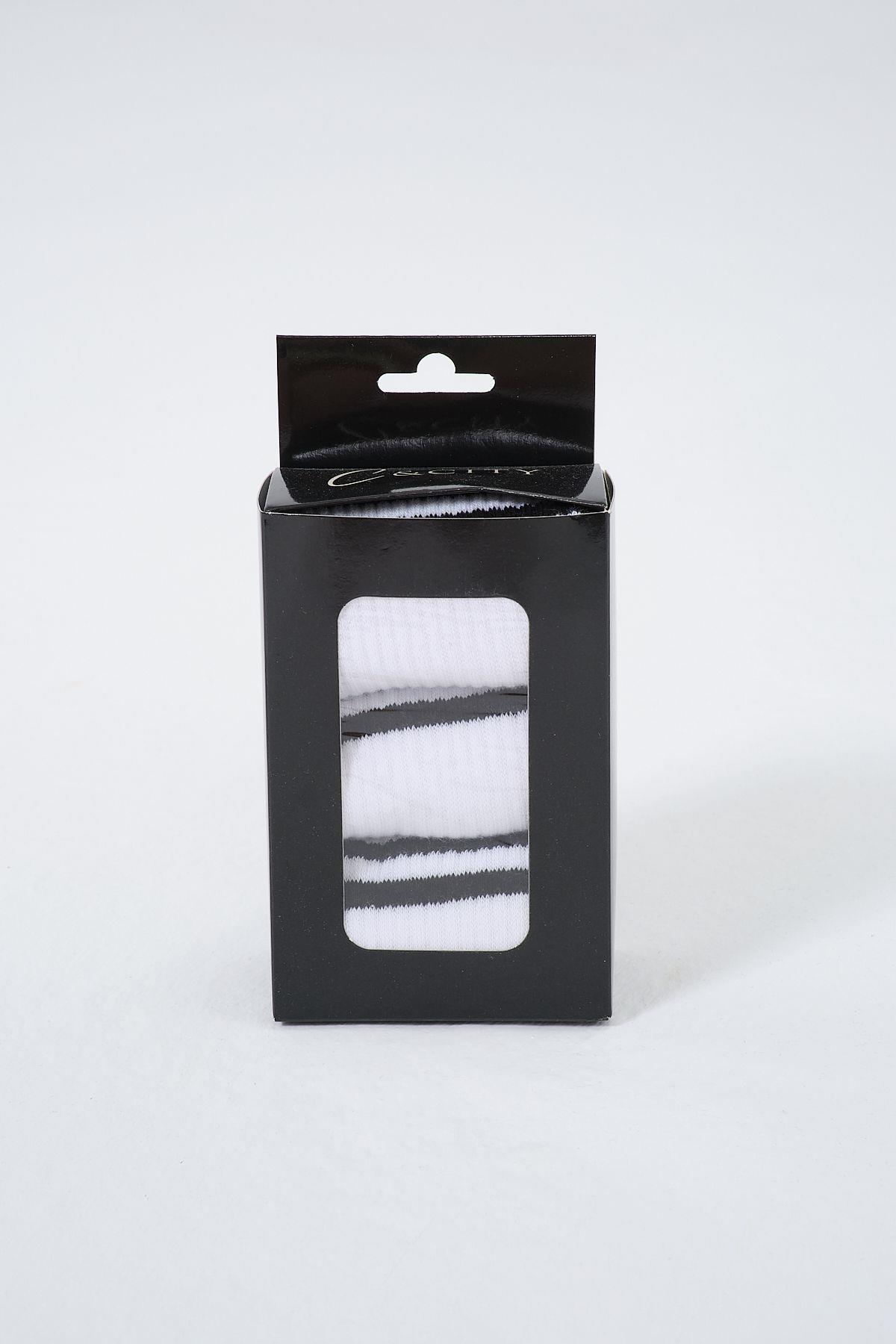 Erkek Çizgili Uzun 3'lü Soket Çorap Seti Siyah/Çizgili