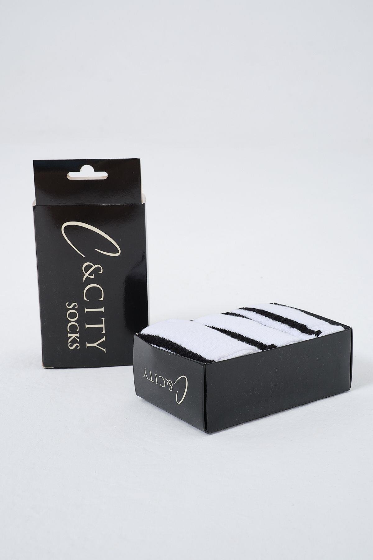 Erkek Çizgili Uzun 3'lü Soket Çorap Seti Siyah/Çizgili