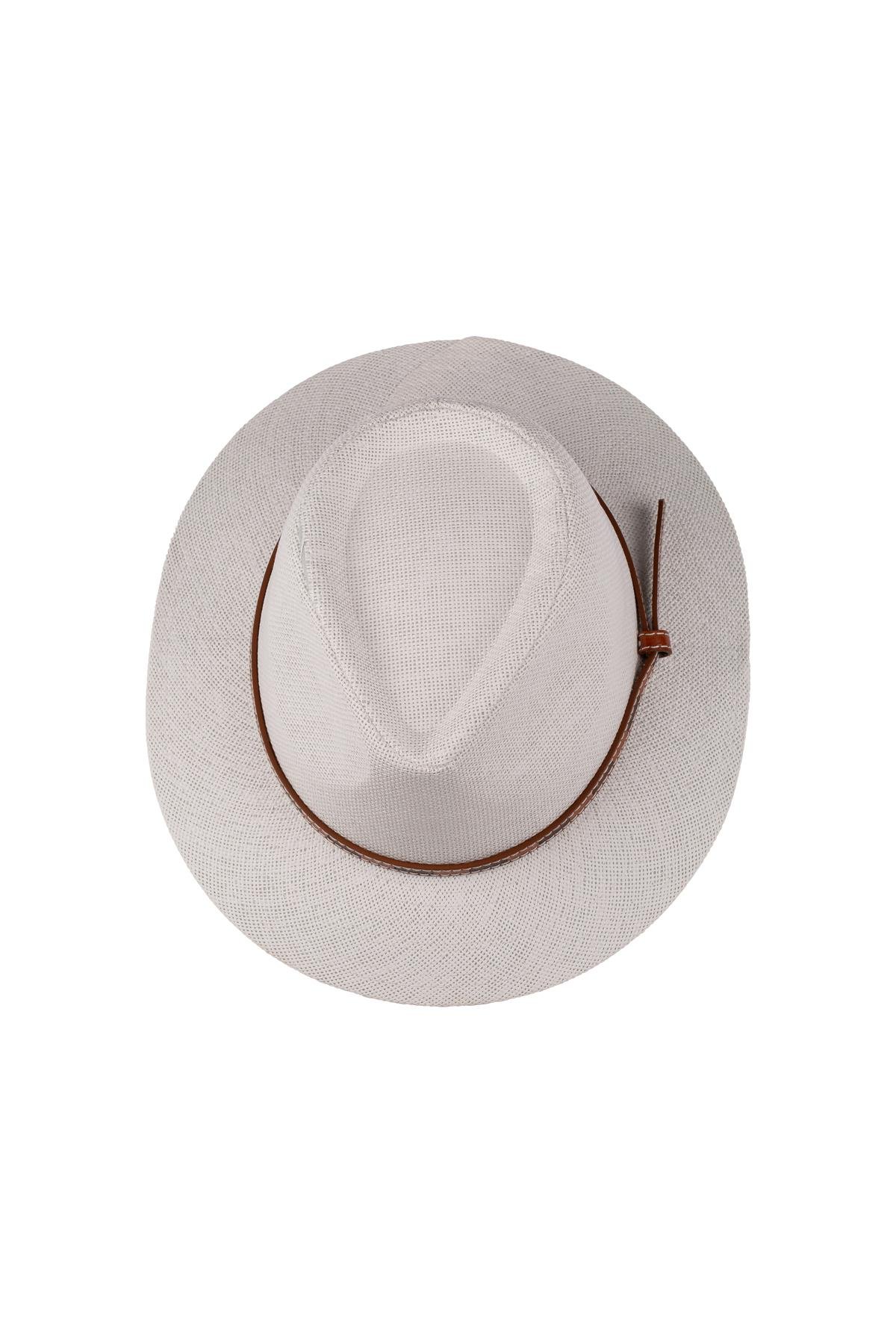 Erkek İp Detaylı Geniş Kenar Hasır Şapka Y25750-01 Beyaz