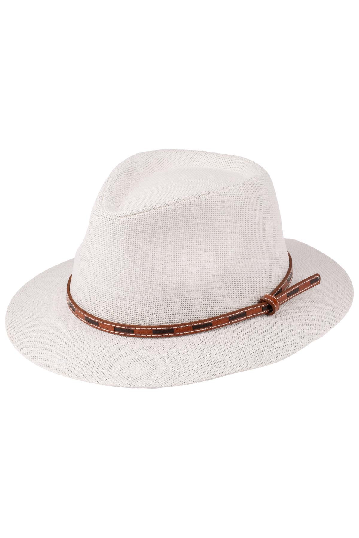 Erkek İp Detaylı Geniş Kenar Hasır Şapka Y25750-01 Beyaz