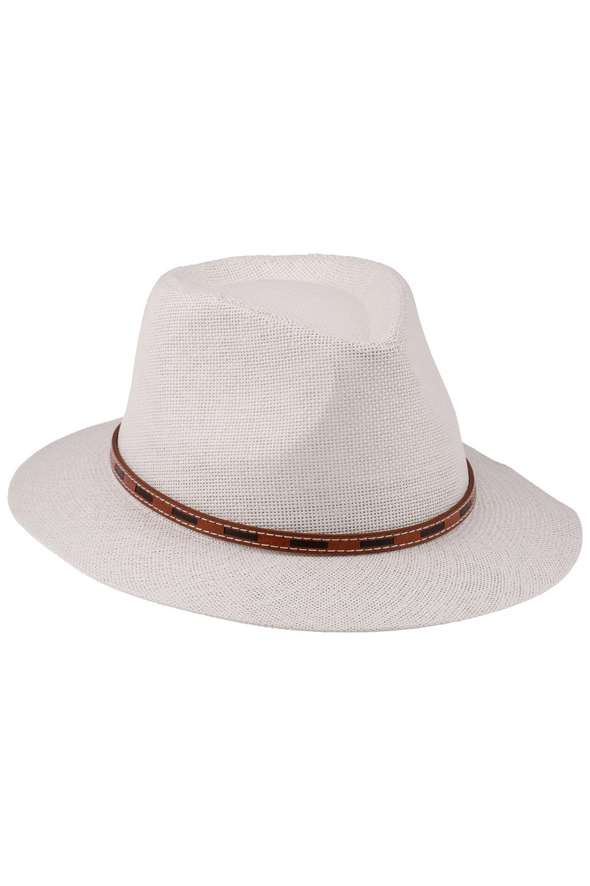 Erkek İp Detaylı Geniş Kenar Hasır Şapka Y25750-01 Beyaz