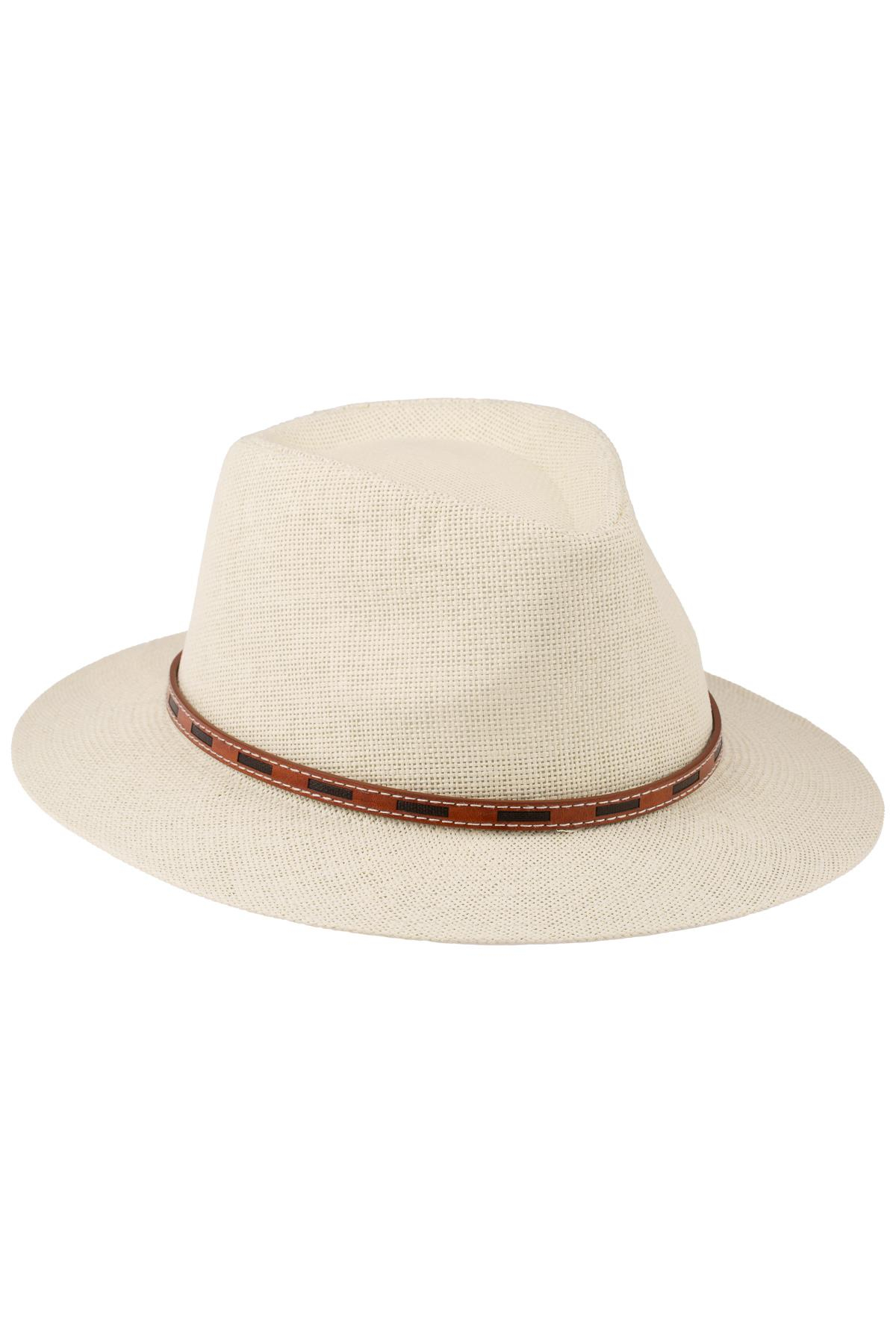 Erkek İp Detaylı Geniş Kenar Hasır Şapka Y25750-01 Krem