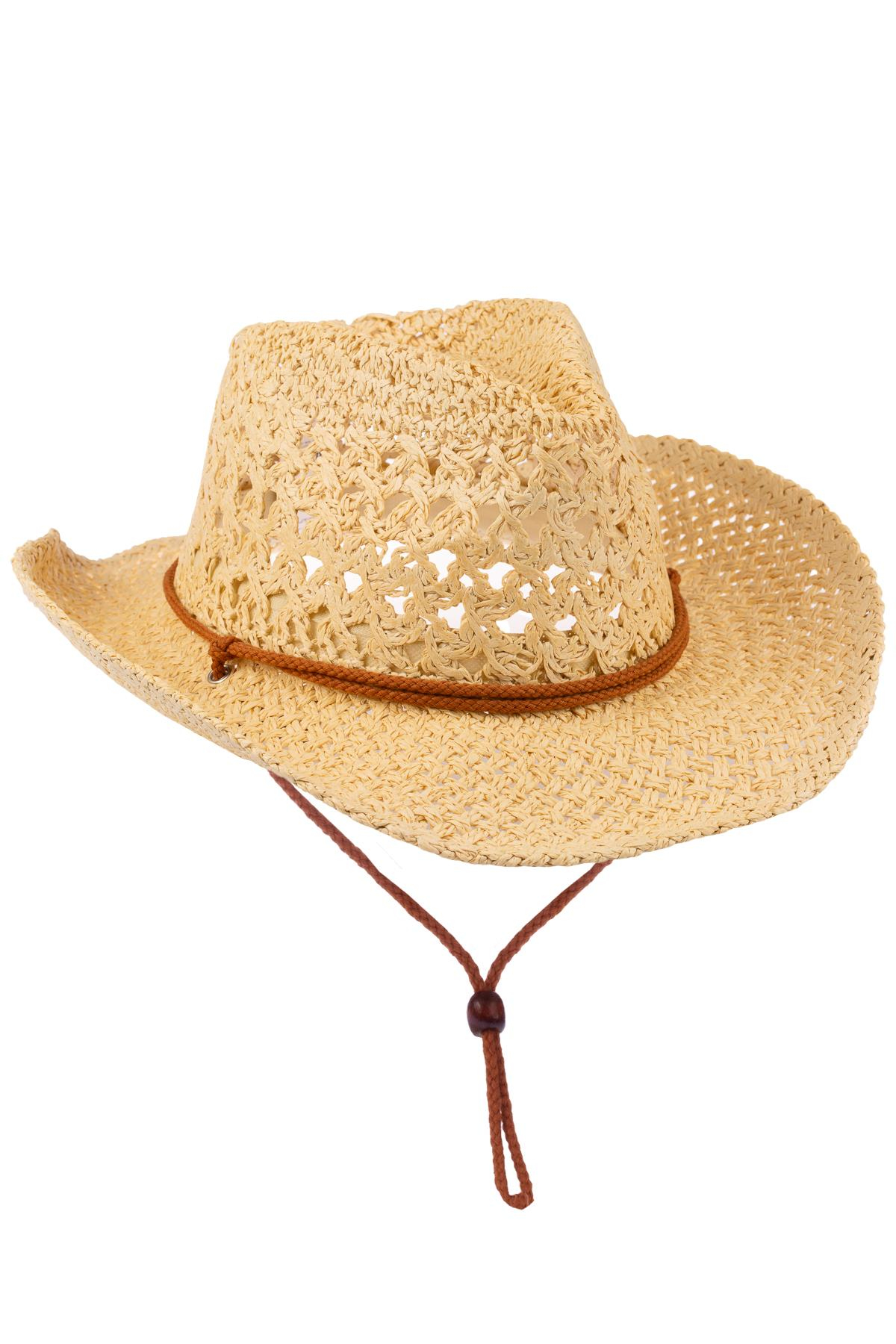 Erkek İp Detaylı Hasır Kovboy Şapka Y25750-09 Krem