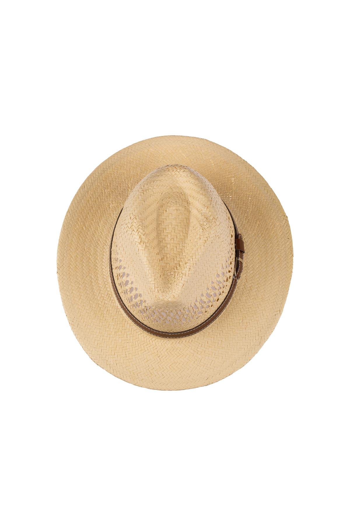 Erkek Kemer Detaylı Geniş Kenar Hasır Şapka Y25750-06 Bej