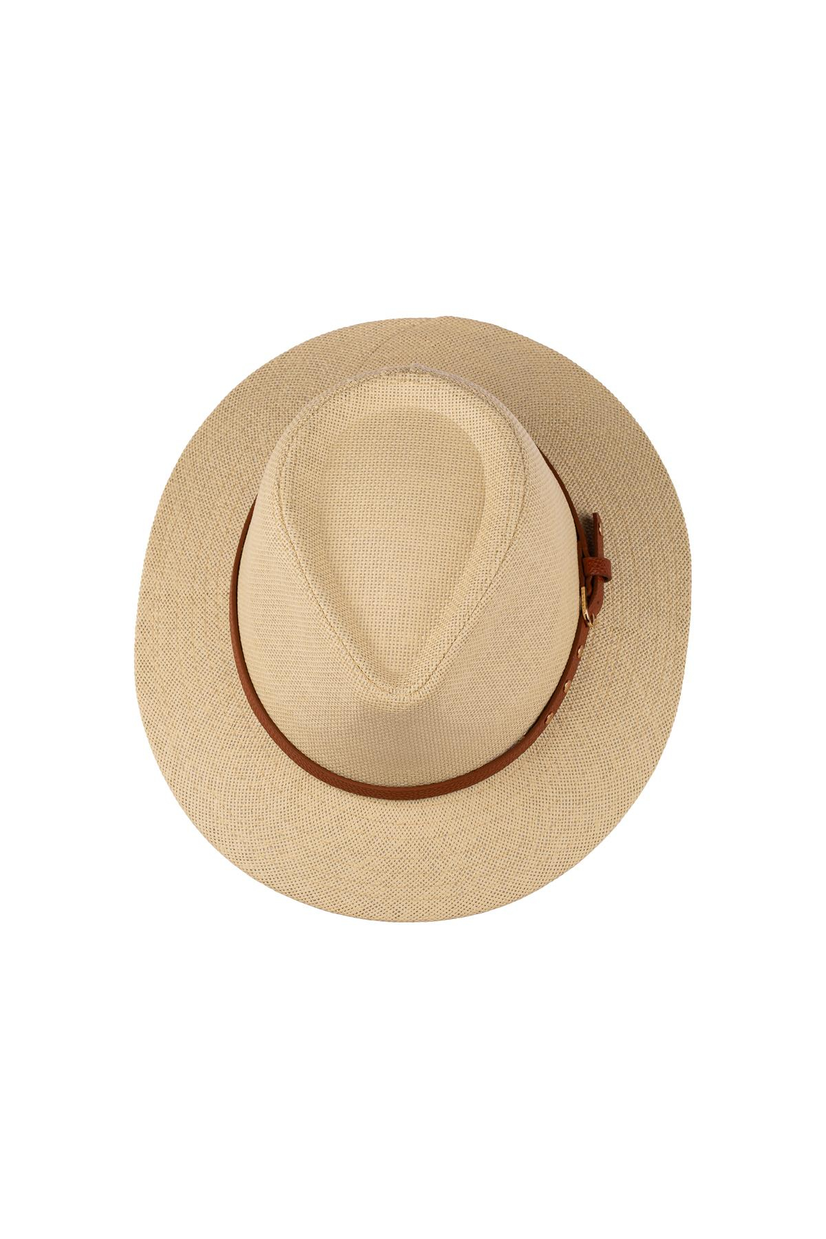 Erkek Kemer Detaylı Geniş Kenar Hasır Şapka Y25750-03 Bej