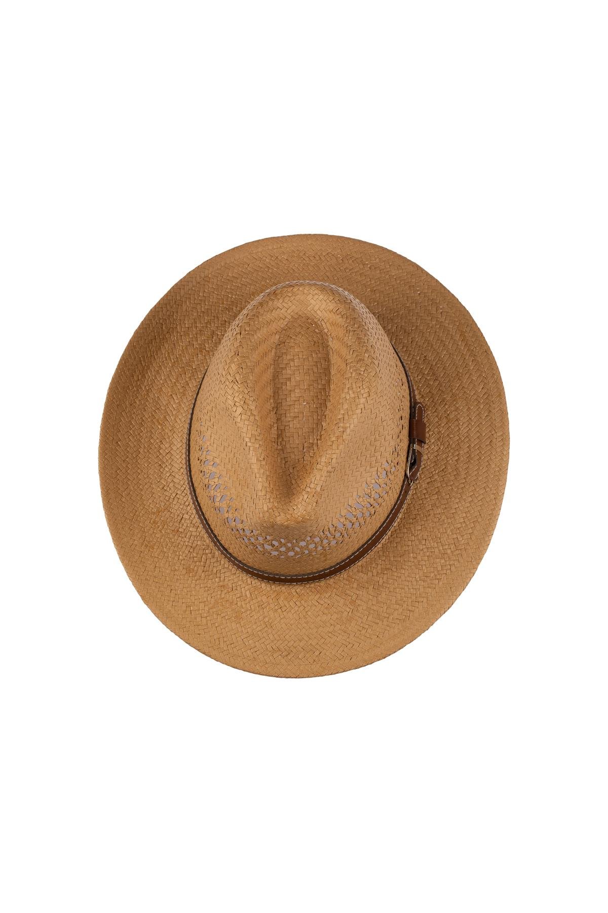 Erkek Kemer Detaylı Geniş Kenar Hasır Şapka Y25750-06 Vizon