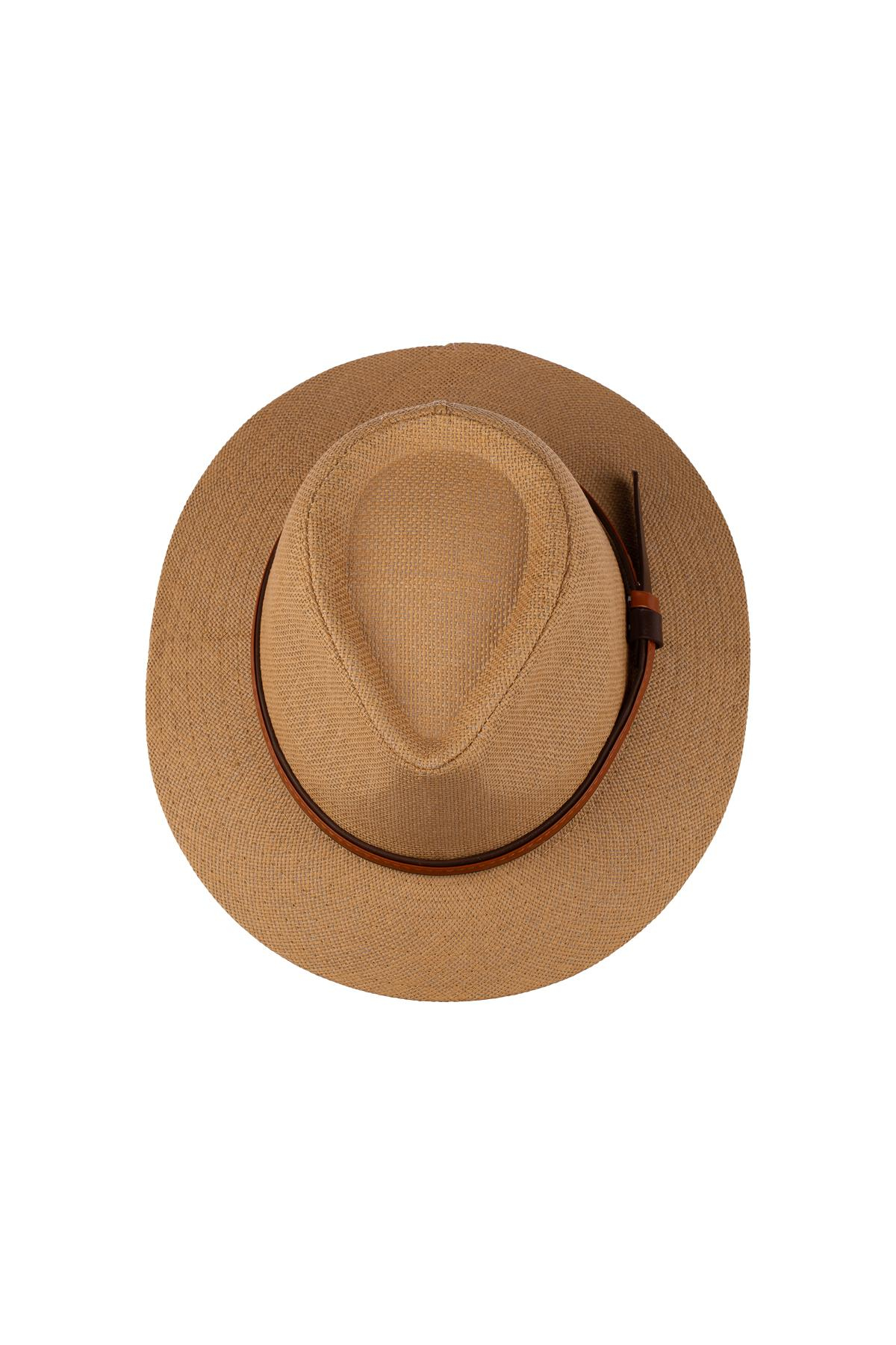 Erkek Kemer Detaylı Geniş Kenar Hasır Şapka Y25750-02 Vizon