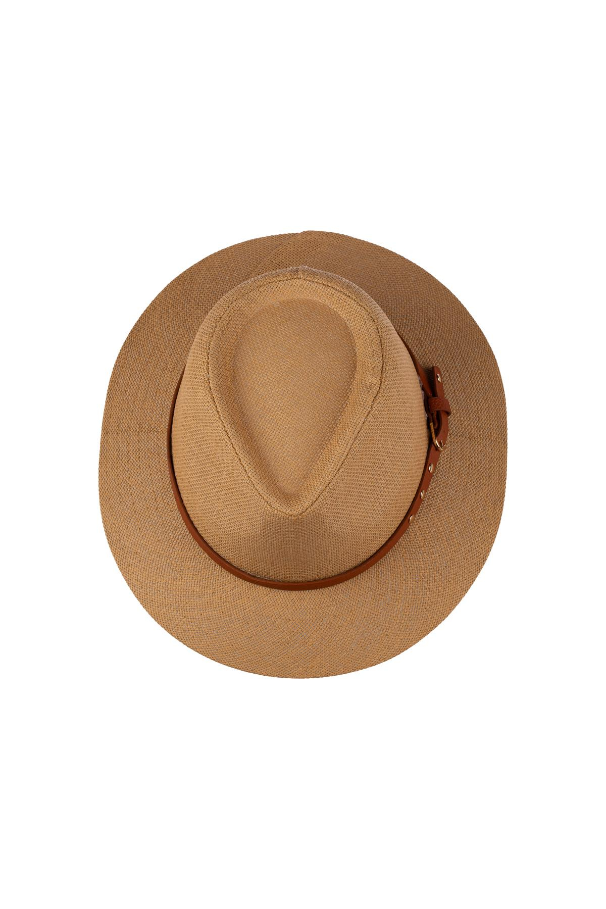 Erkek Kemer Detaylı Geniş Kenar Hasır Şapka Y25750-03 Vizon