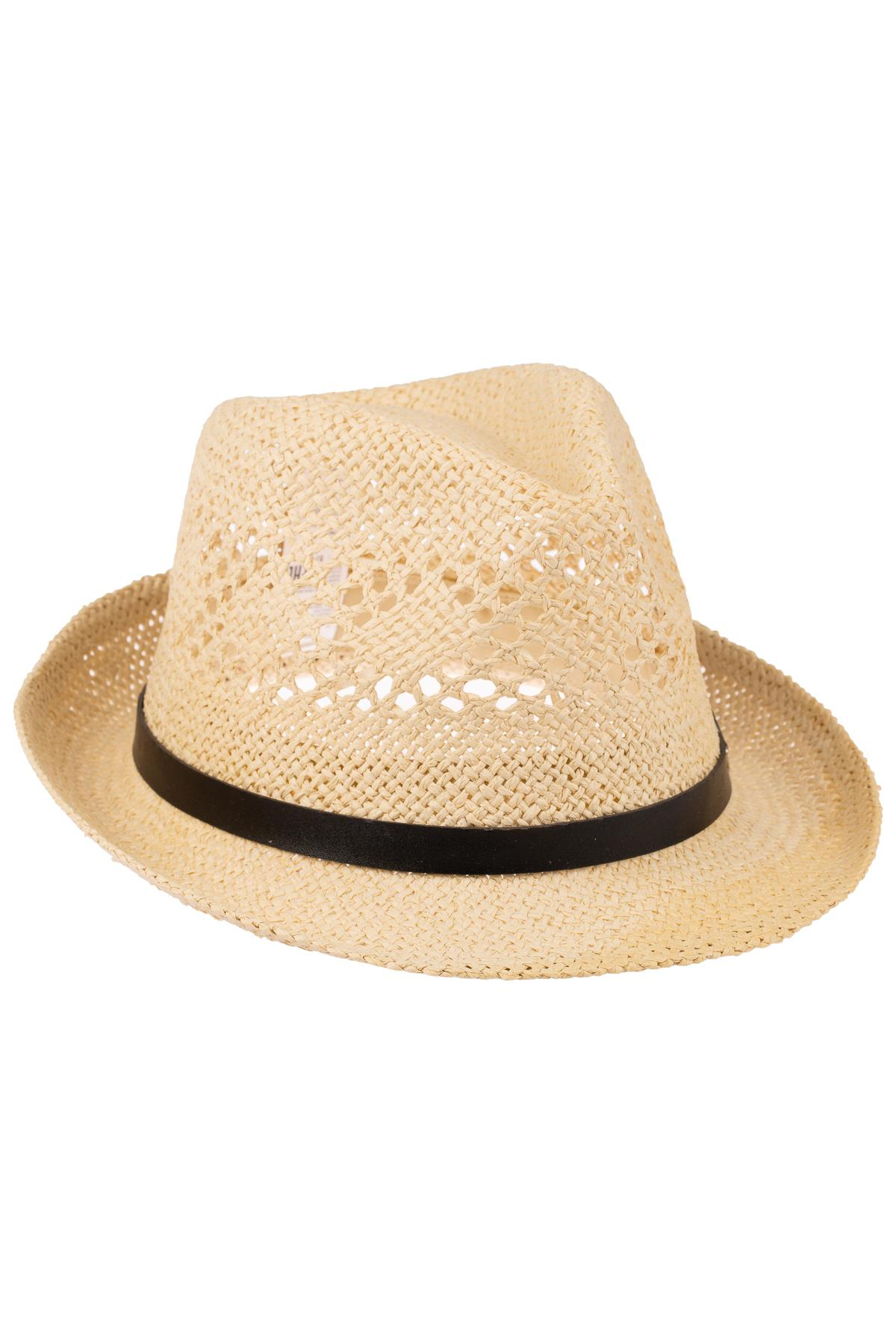 Erkek Kemer Detaylı Hasır Fötr Şapka Y24750-09 Bej