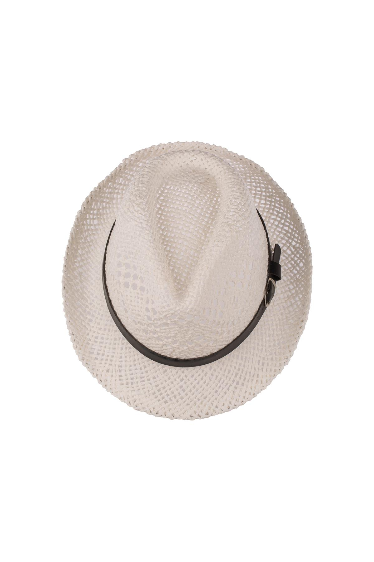 Erkek Kemer Detaylı Hasır Fötr Şapka Y24750-09 Beyaz