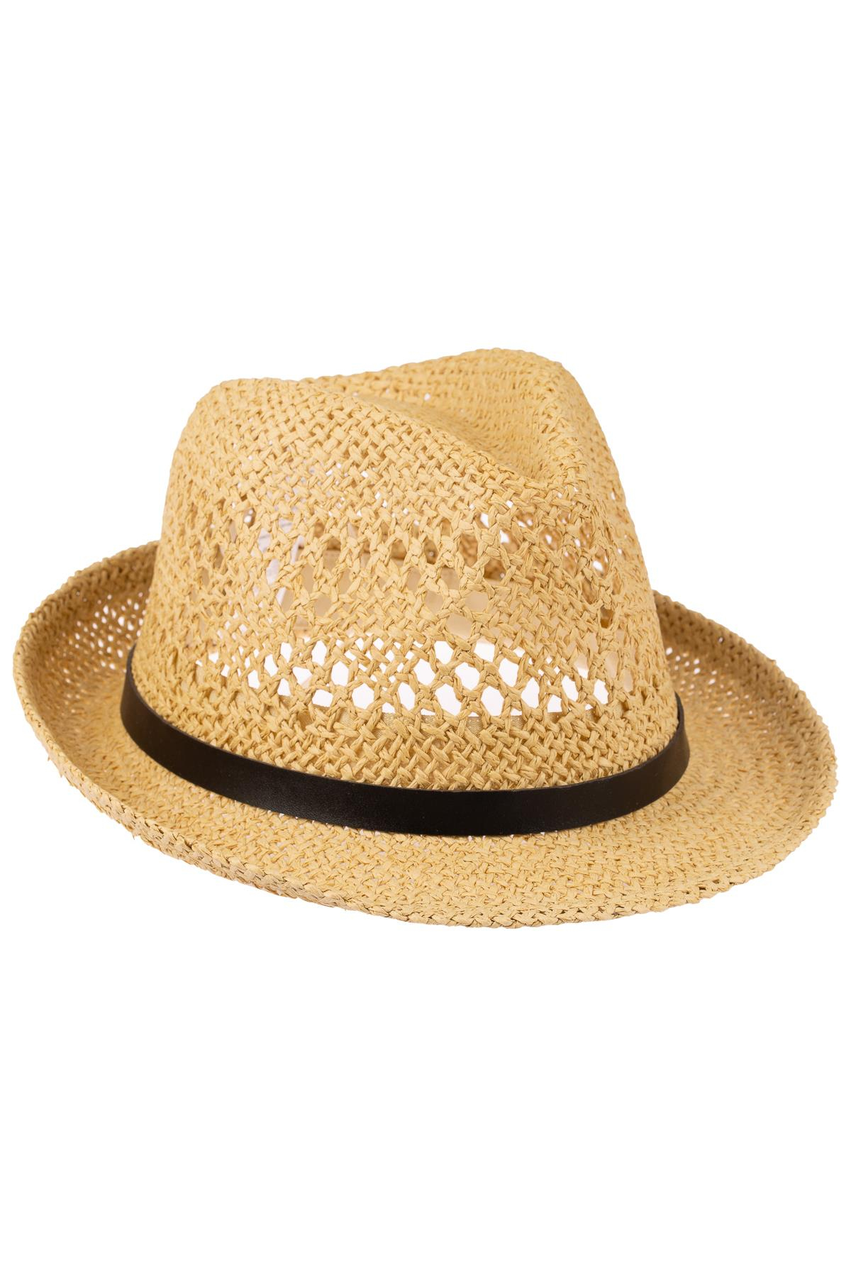 Erkek Kemer Detaylı Hasır Fötr Şapka Y24750-09 Vizon