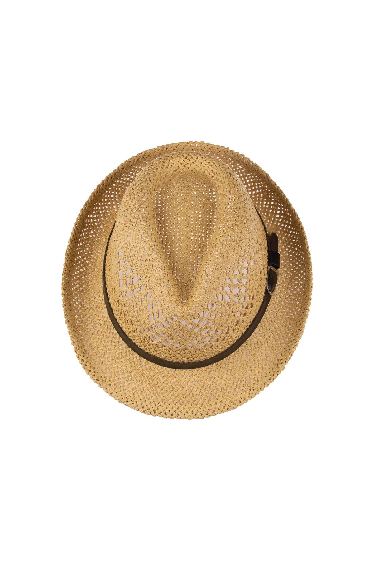 Erkek Kemer Detaylı Hasır Fötr Şapka Y24750-09 Vizon