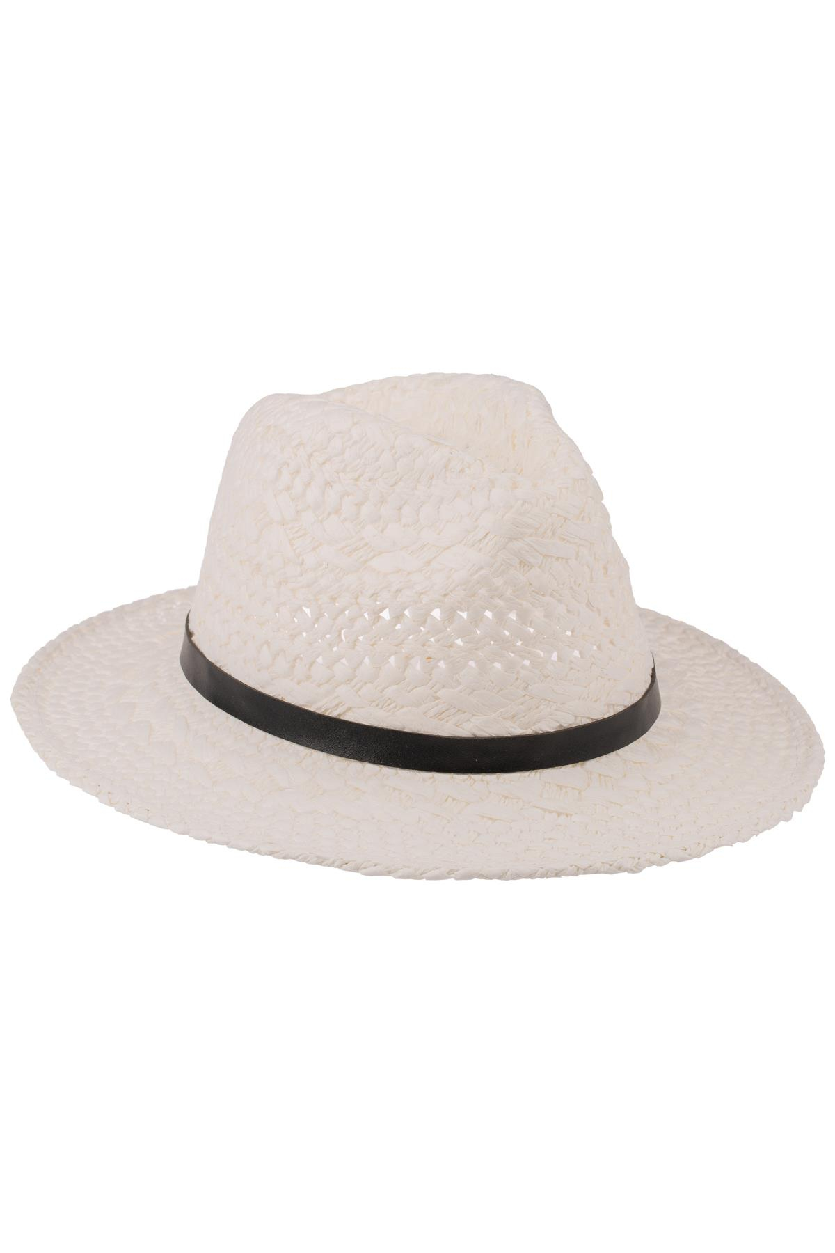 Erkek Kemer Detaylı Hasır Şapka Y24750-13 Beyaz