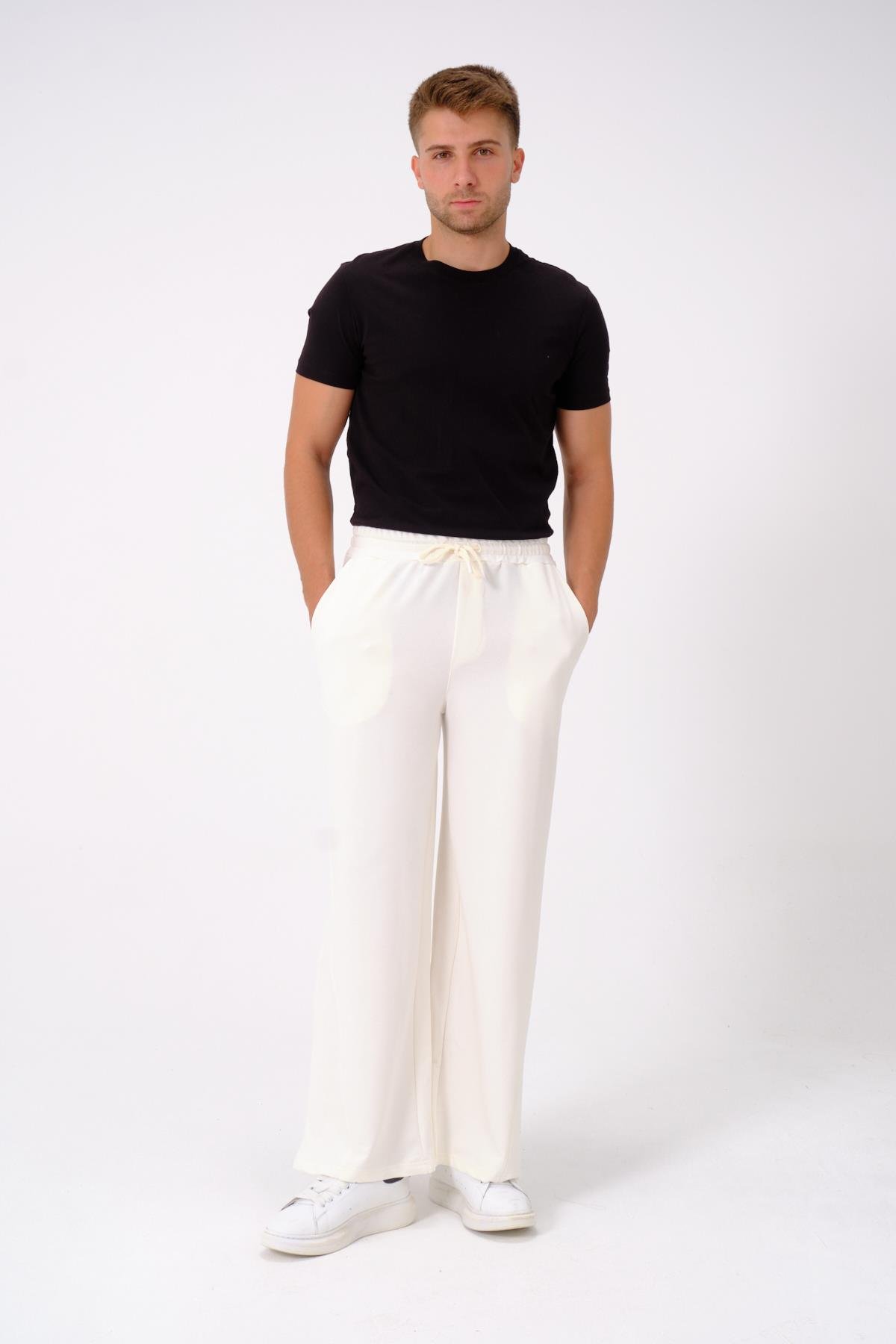 Erkek Oversize Lastikli Baggy Eşofman Altı  786 Ekru