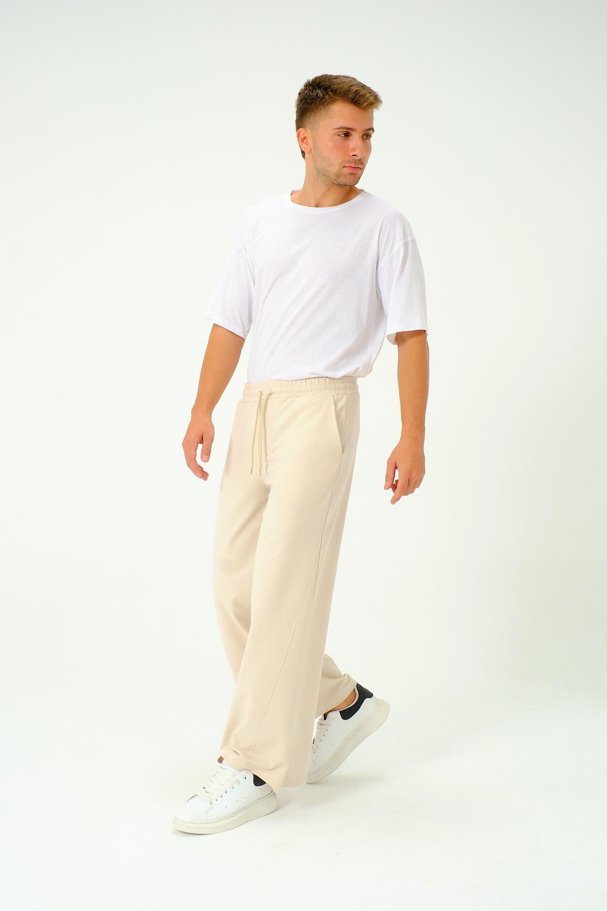 Erkek Oversize Lastikli Baggy Eşofman Altı  786 Bej