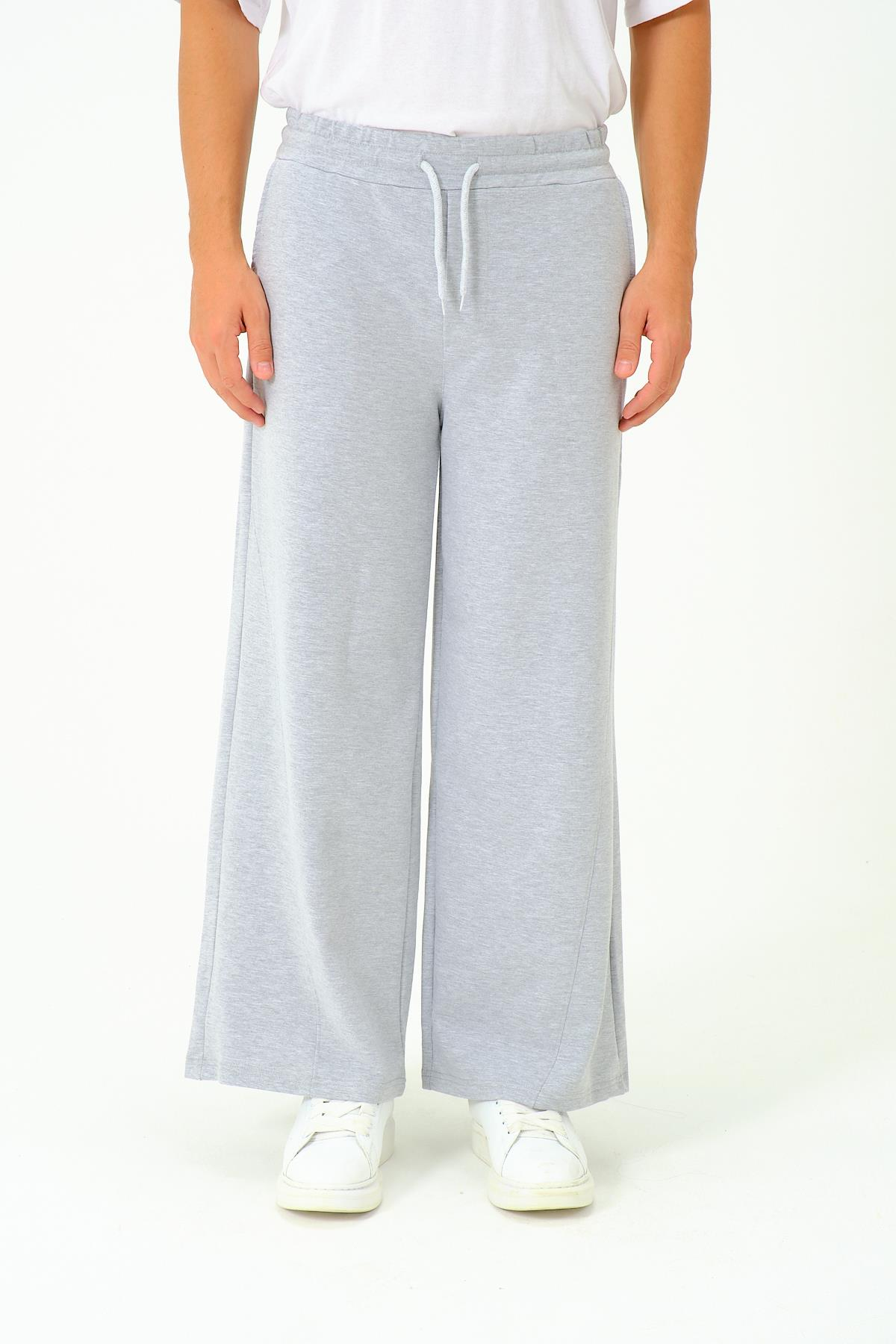 Erkek Oversize Lastikli Baggy Eşofman Altı  786 Gri Melanj