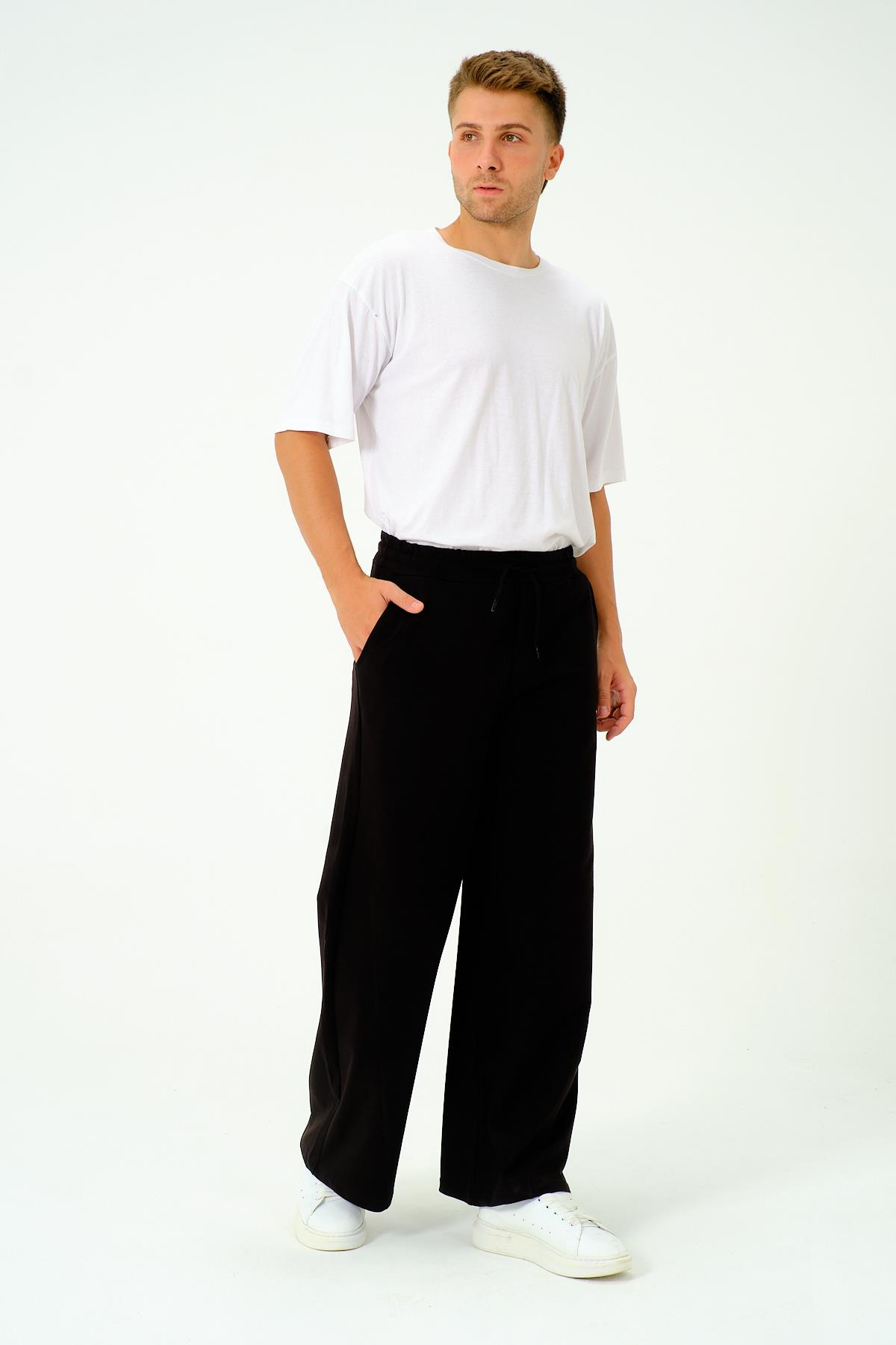Erkek Oversize Lastikli Baggy Eşofman Altı  786 Siyah
