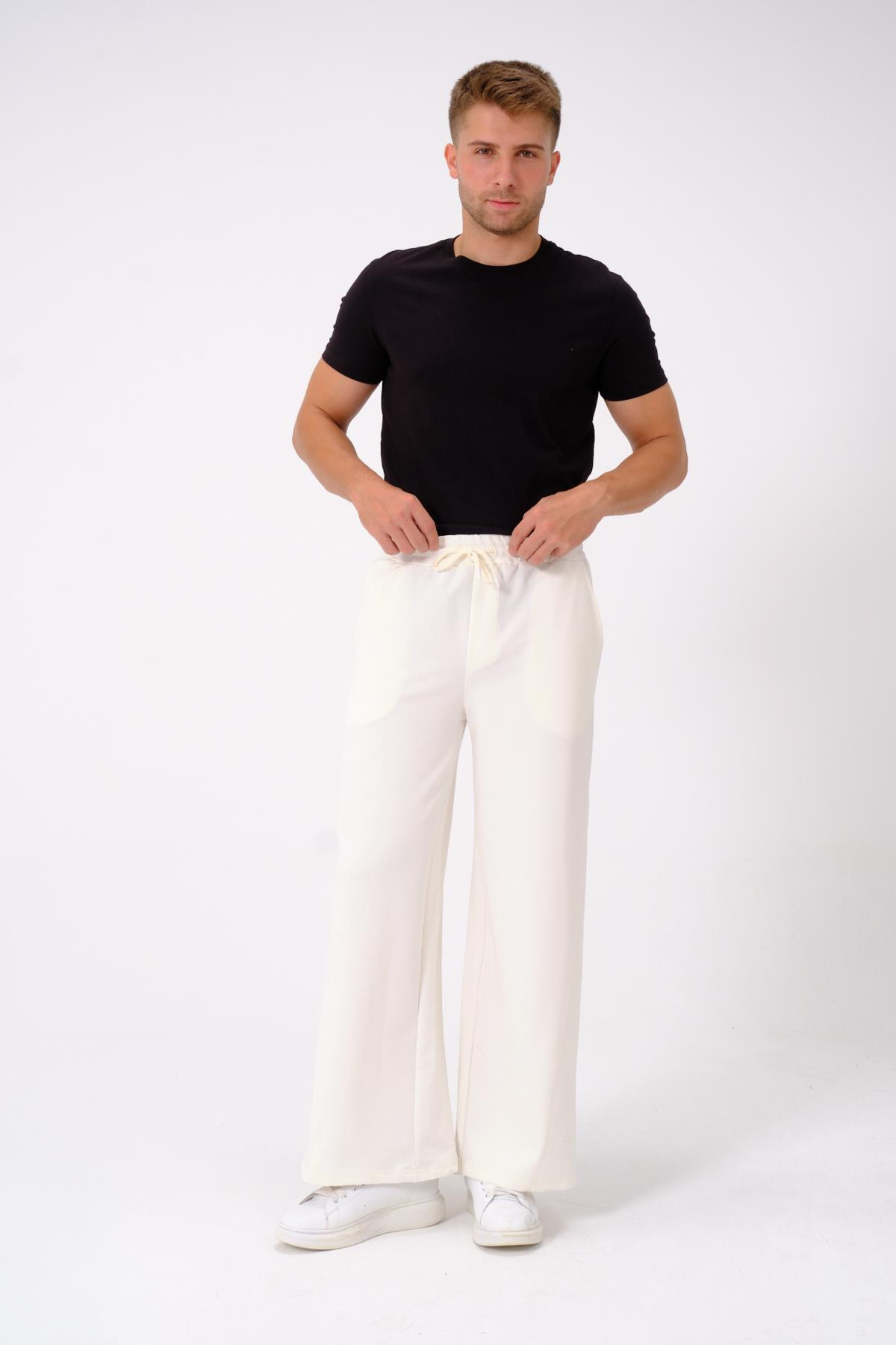 Erkek Oversize Lastikli Baggy Eşofman Altı  786 Ekru