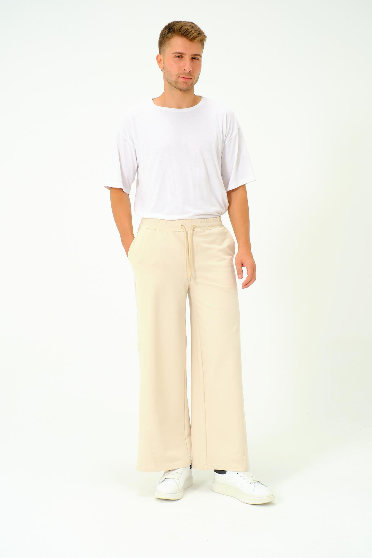 Erkek Oversize Lastikli Baggy Eşofman Altı  786 Bej