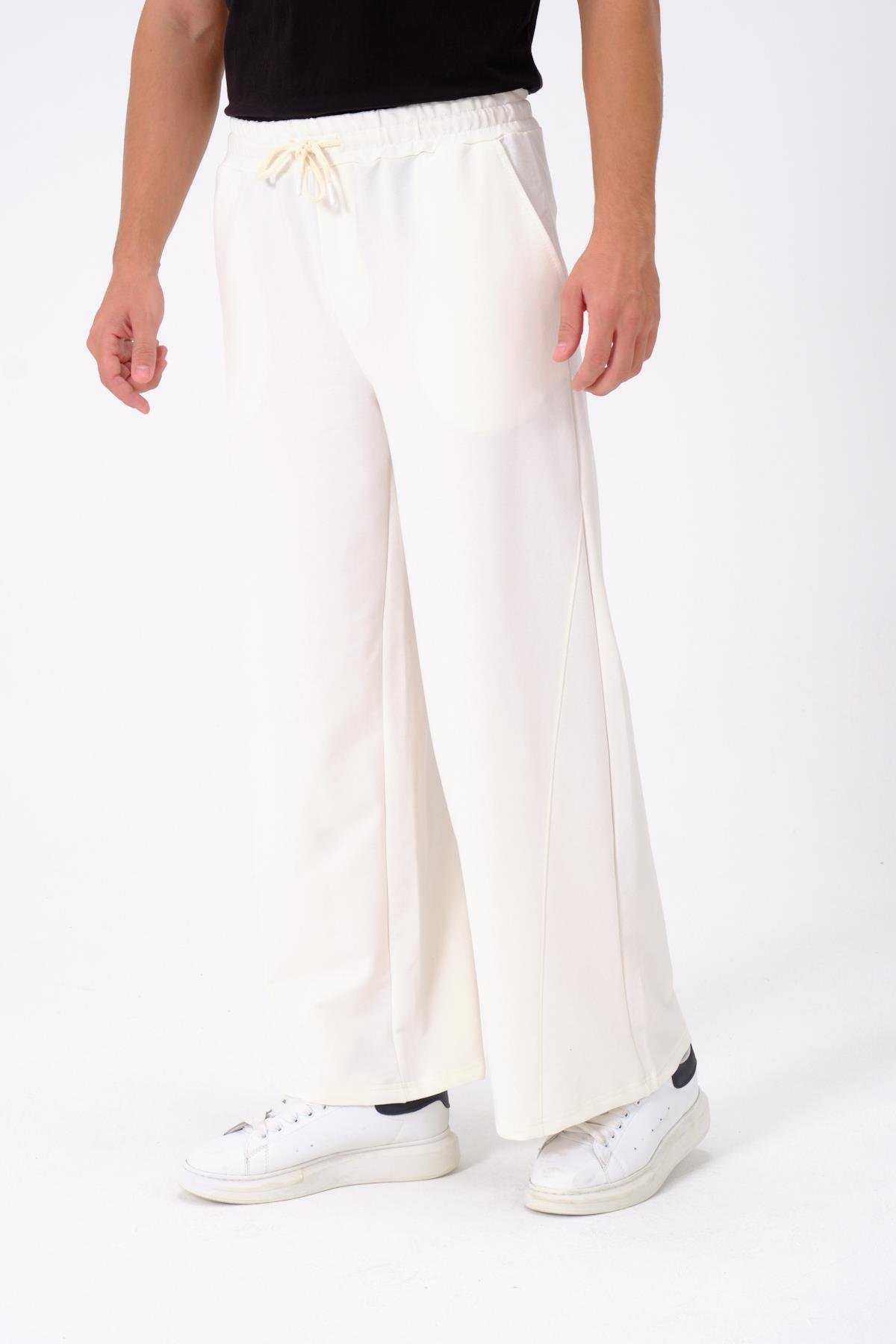 Erkek Oversize Lastikli Baggy Eşofman Altı  786 Ekru