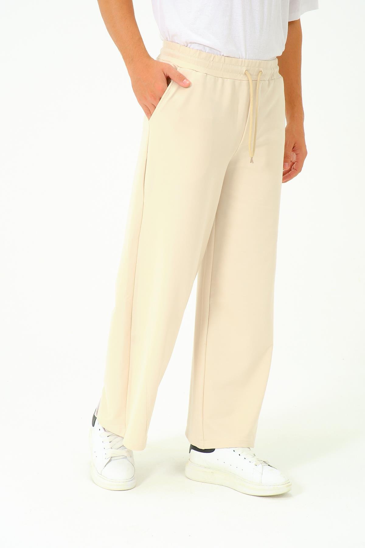 Erkek Oversize Lastikli Baggy Eşofman Altı  786 Bej