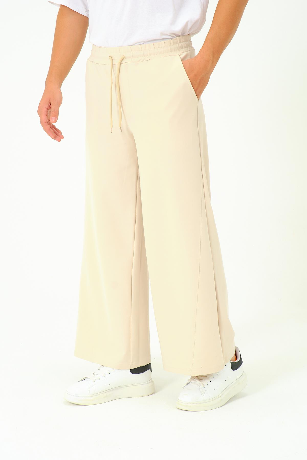 Erkek Oversize Lastikli Baggy Eşofman Altı  786 Bej