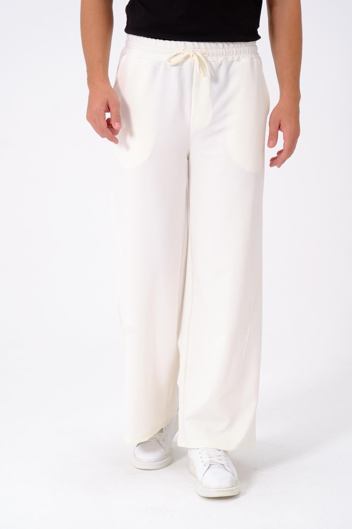 Erkek Oversize Lastikli Baggy Eşofman Altı  786 Ekru