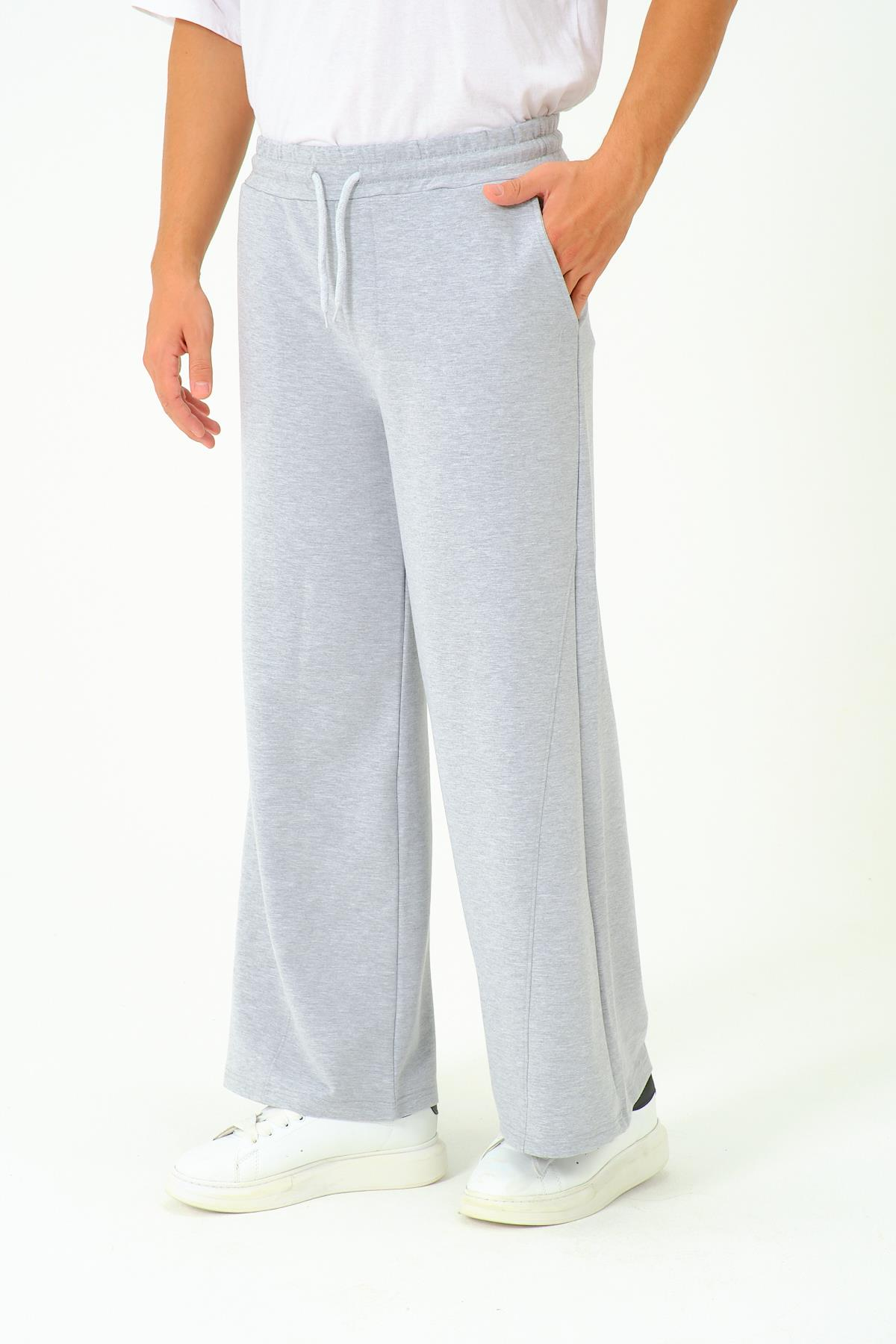 Erkek Oversize Lastikli Baggy Eşofman Altı  786 Gri Melanj