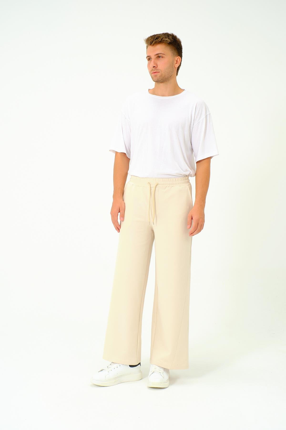 Erkek Oversize Lastikli Baggy Eşofman Altı  786 Bej