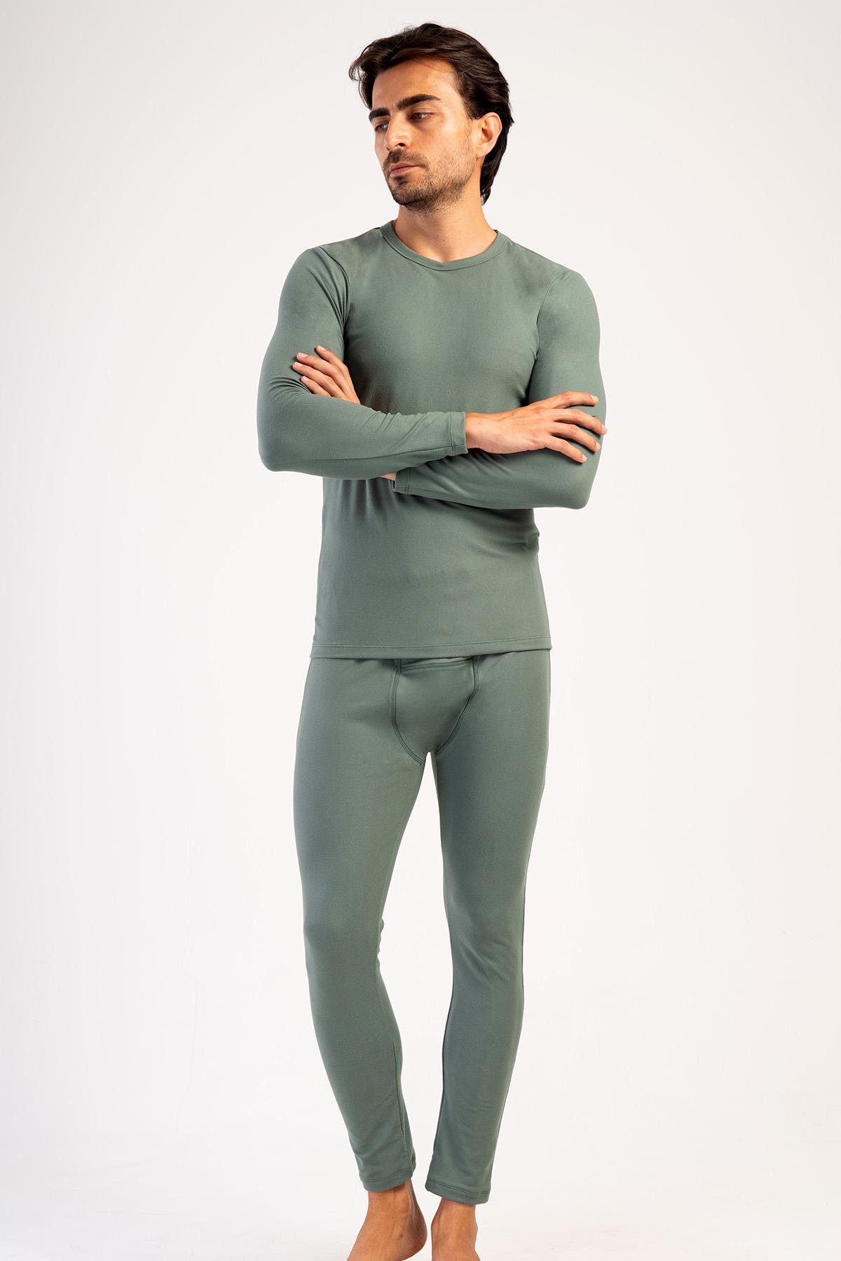 Erkek Uzun Kol Bisiklet Yaka Termal İçlik Takım 405153 Haki