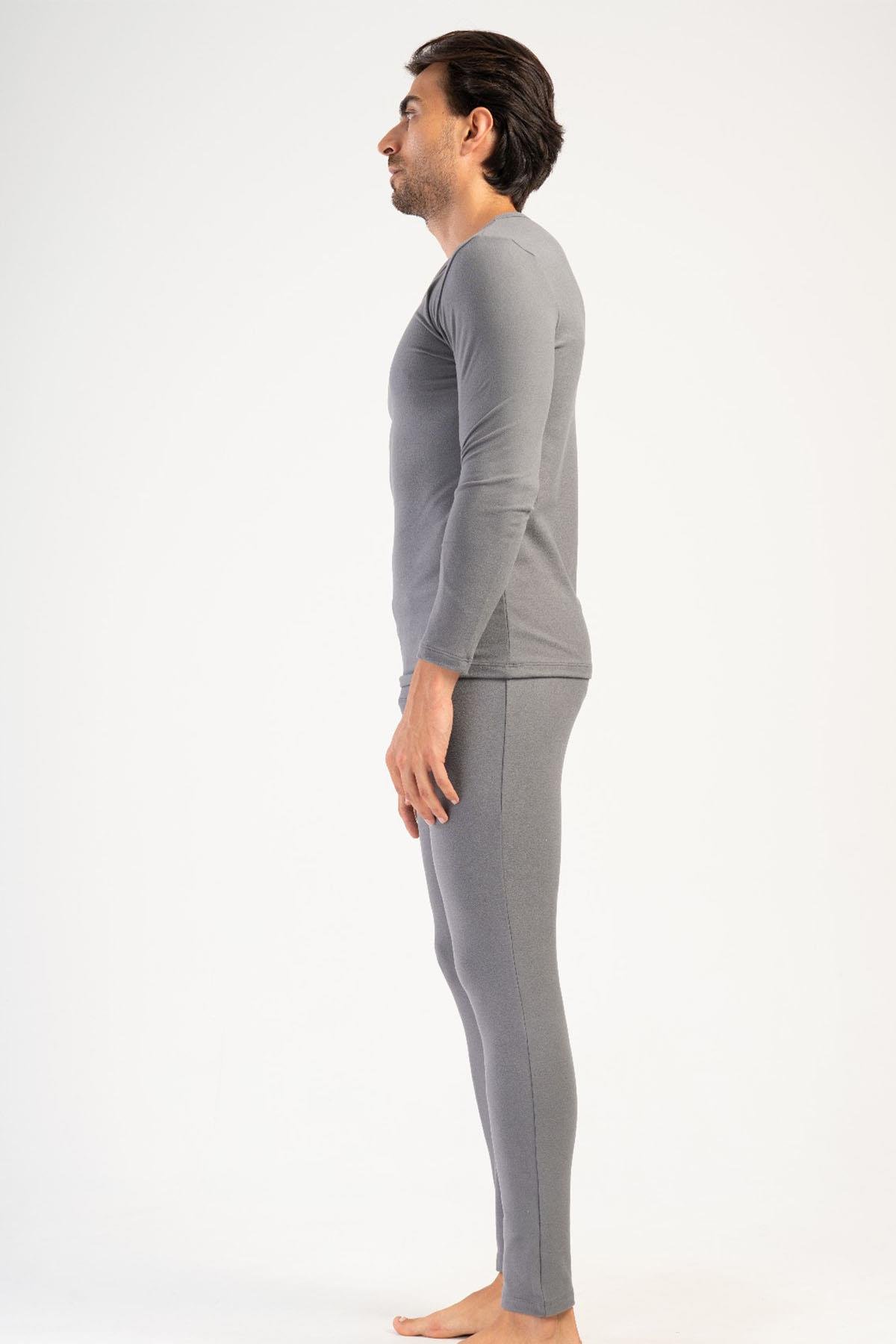 Erkek Uzun Kol Kayık Yaka Termal İçlik Takım 405158 Füme