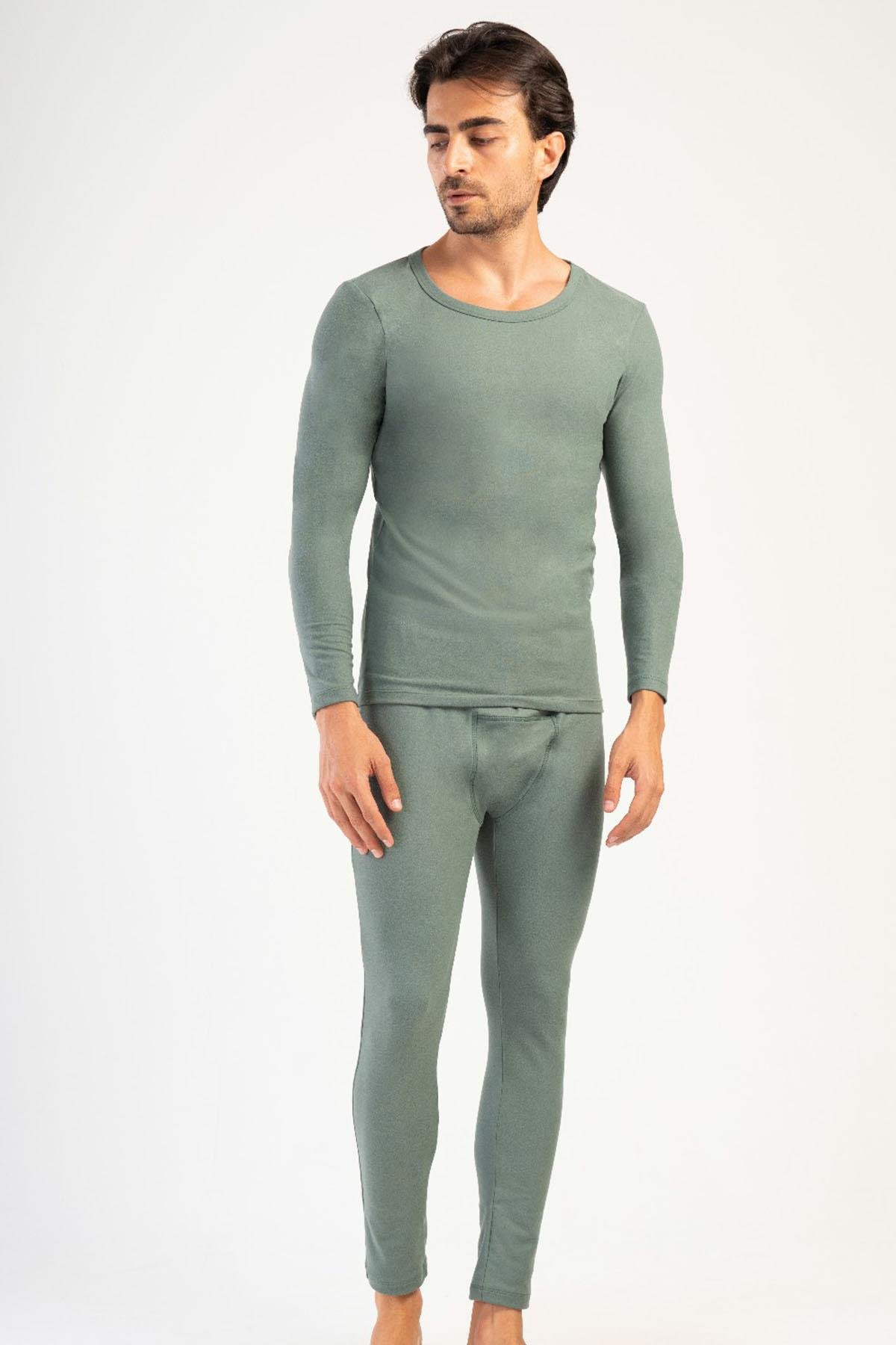 Erkek Uzun Kol Kayık Yaka Termal İçlik Takım 405158 Haki