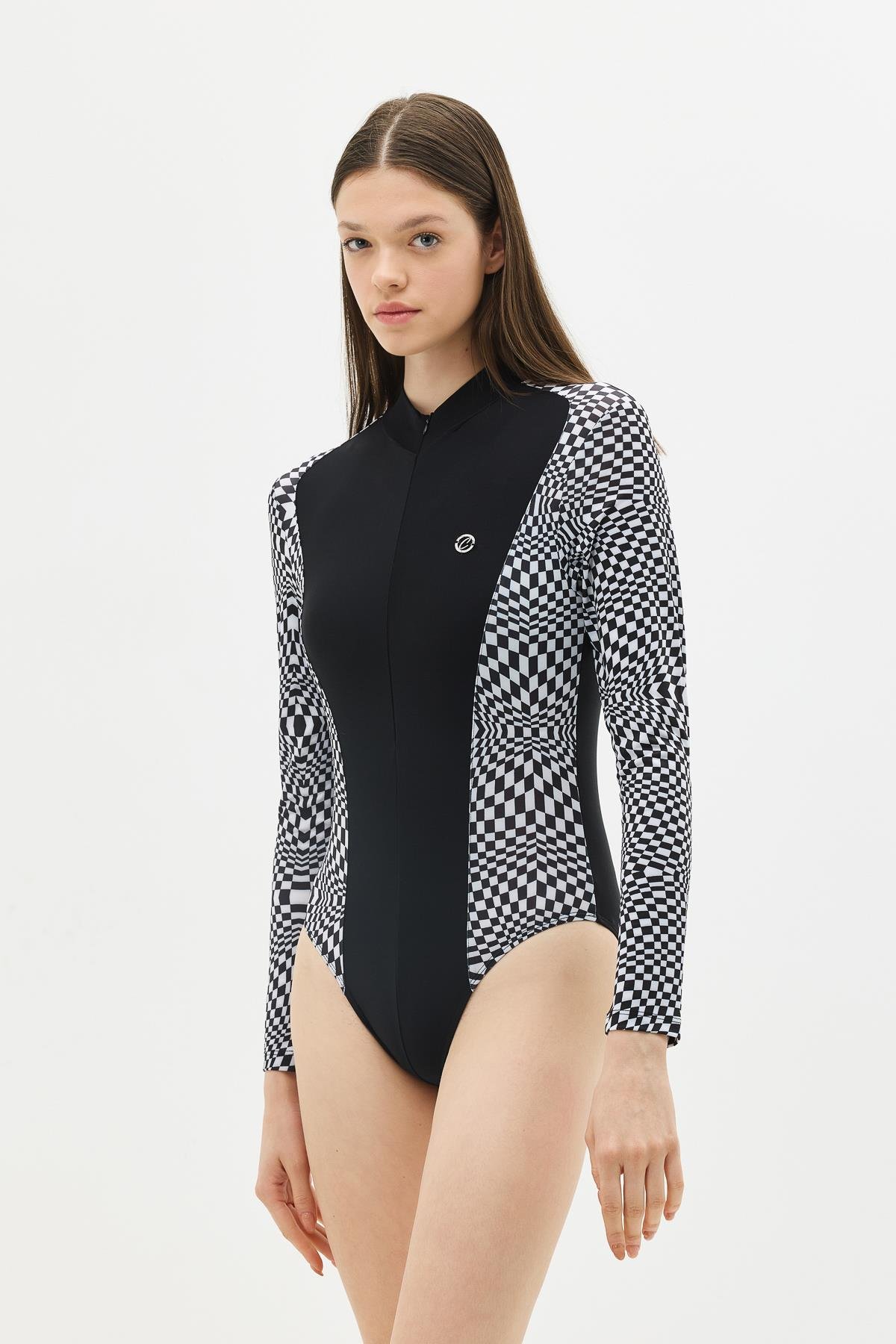 Etekli Taytlı Tam Kapalı Tesettür Mayo C13059 Damalı