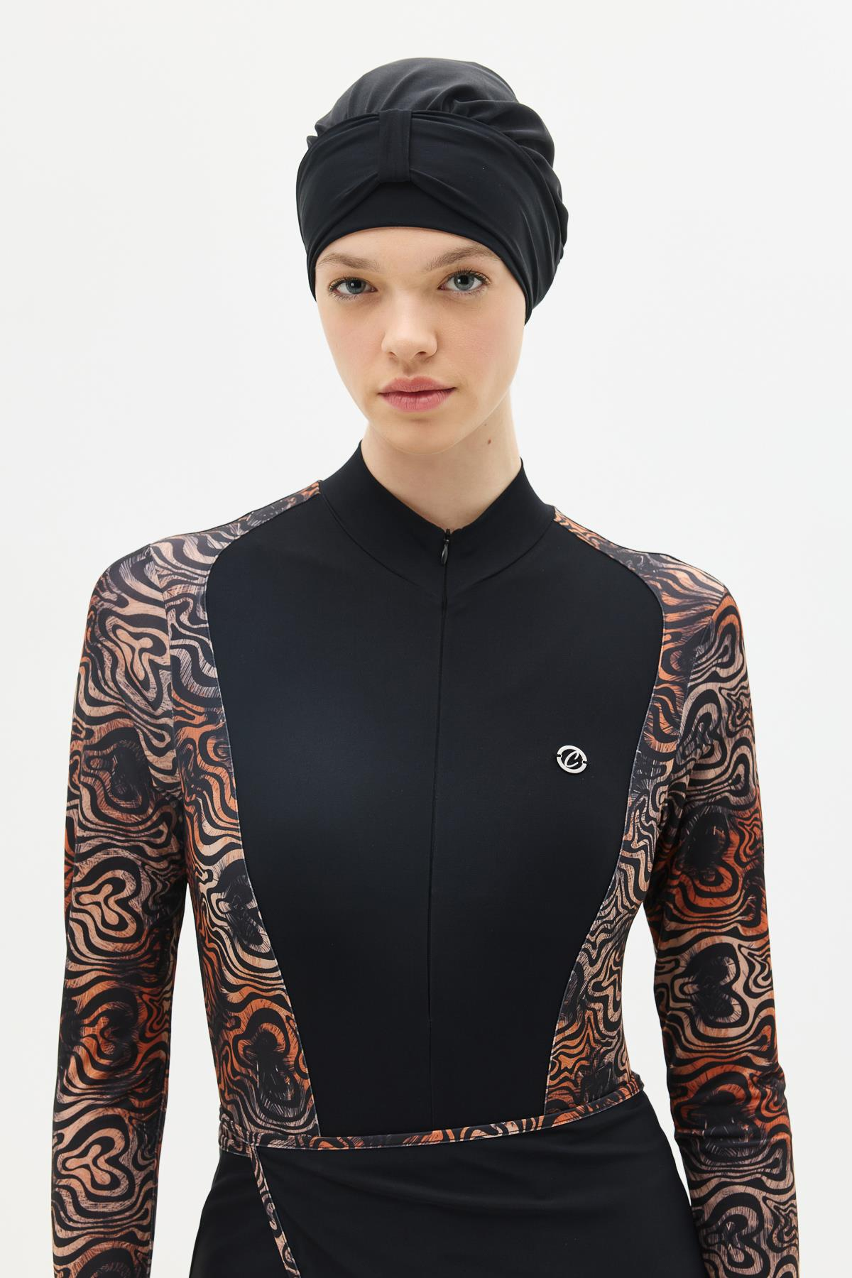 Etekli Taytlı Tam Kapalı Tesettür Mayo C13059 Leopar