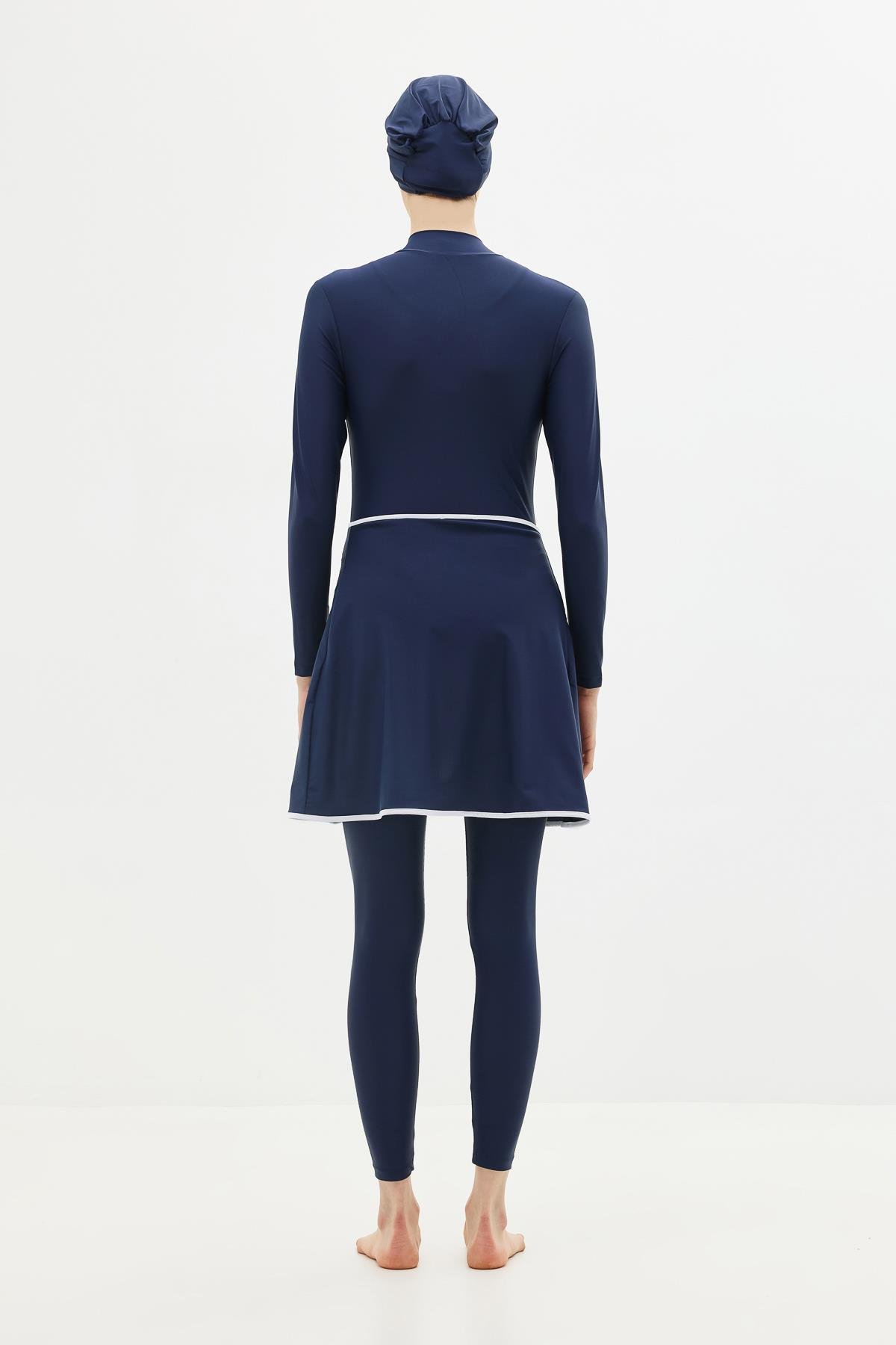 Etekli Taytlı Tam Kapalı Tesettür Mayo C13059 Lacivert/Beyaz