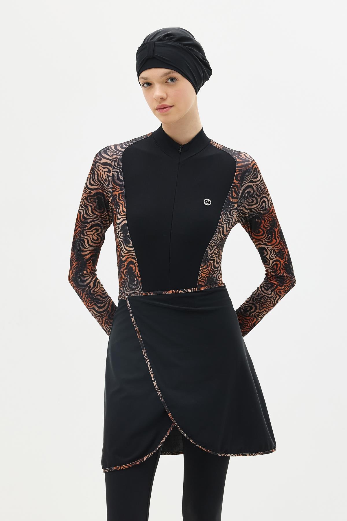 Etekli Taytlı Tam Kapalı Tesettür Mayo C13059 Leopar