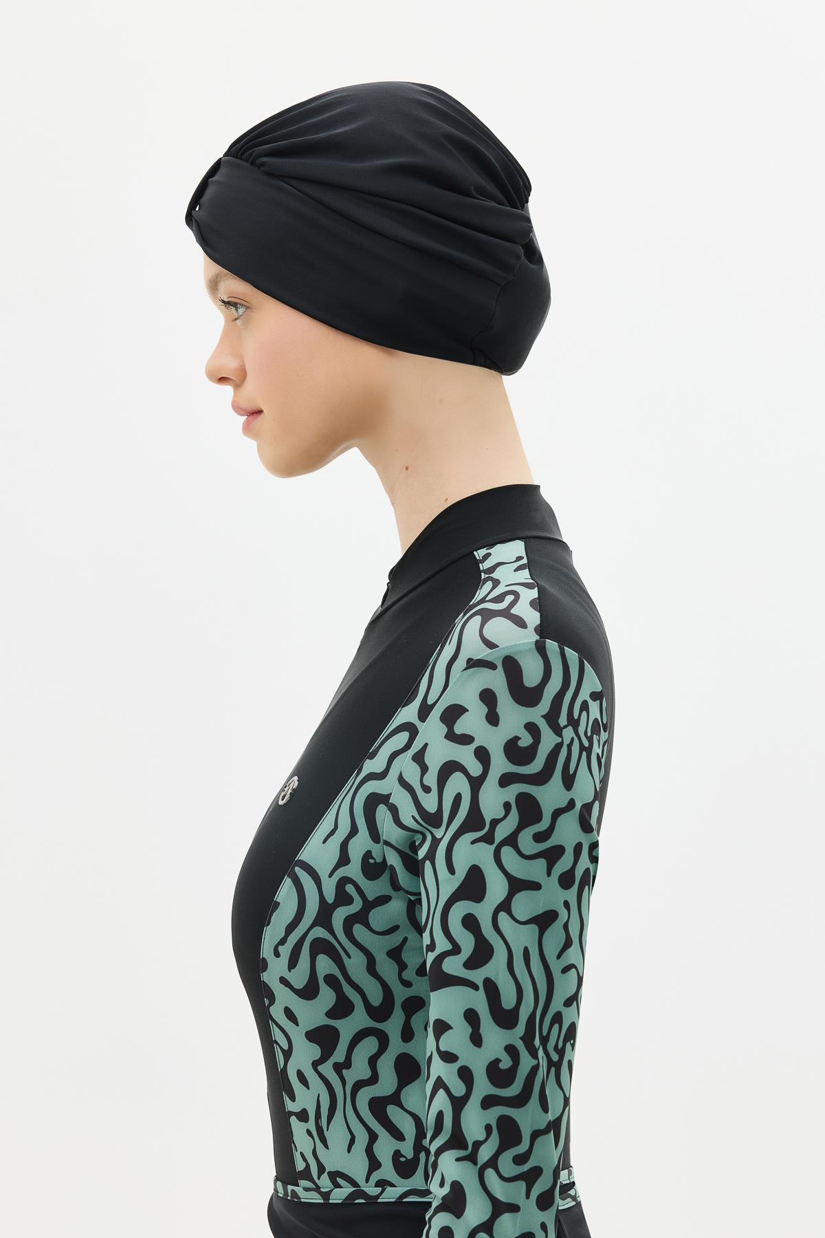 Etekli Taytlı Tam Kapalı Tesettür Mayo C13059 Yeşil/Siyah