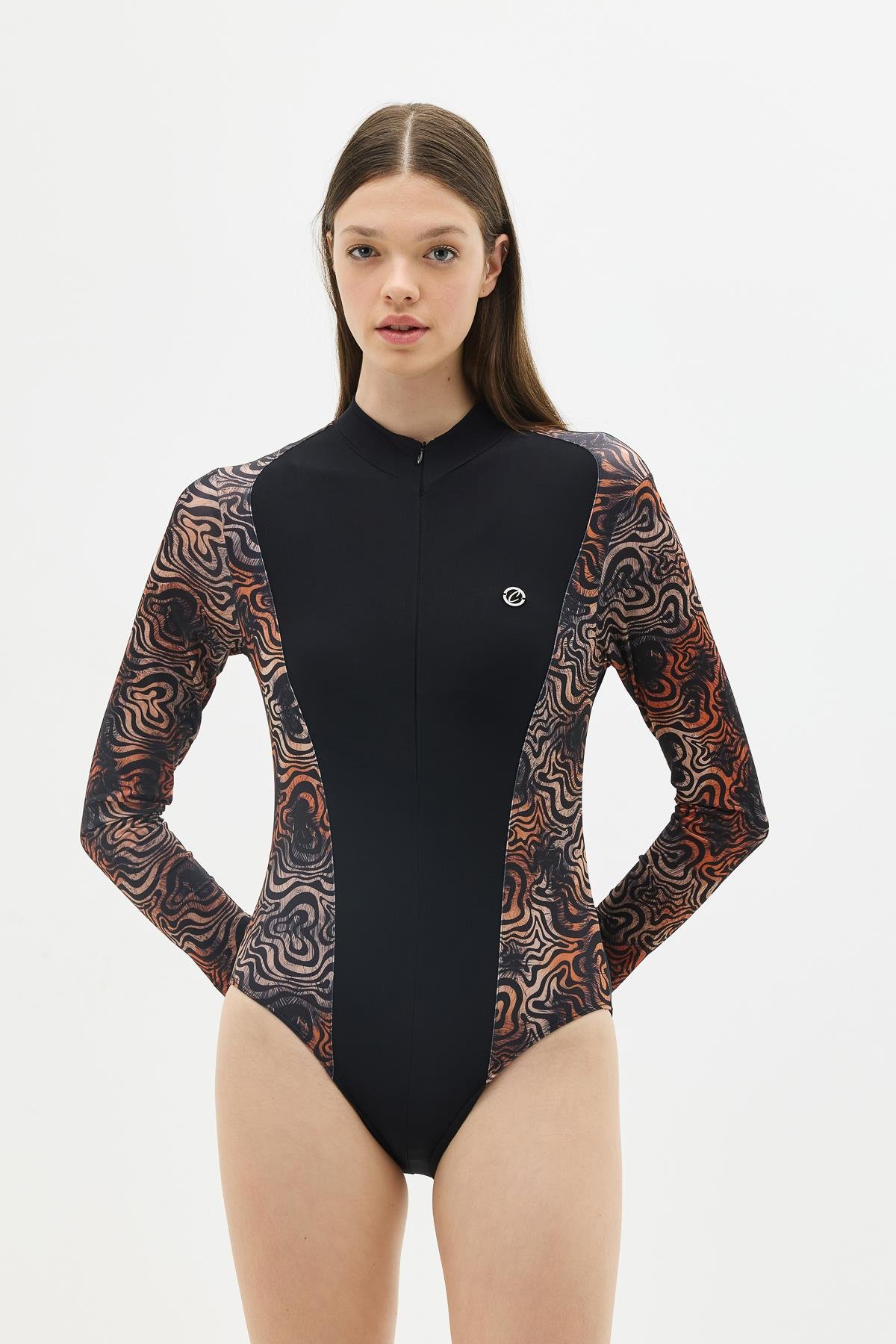 Etekli Taytlı Tam Kapalı Tesettür Mayo C13059 Leopar