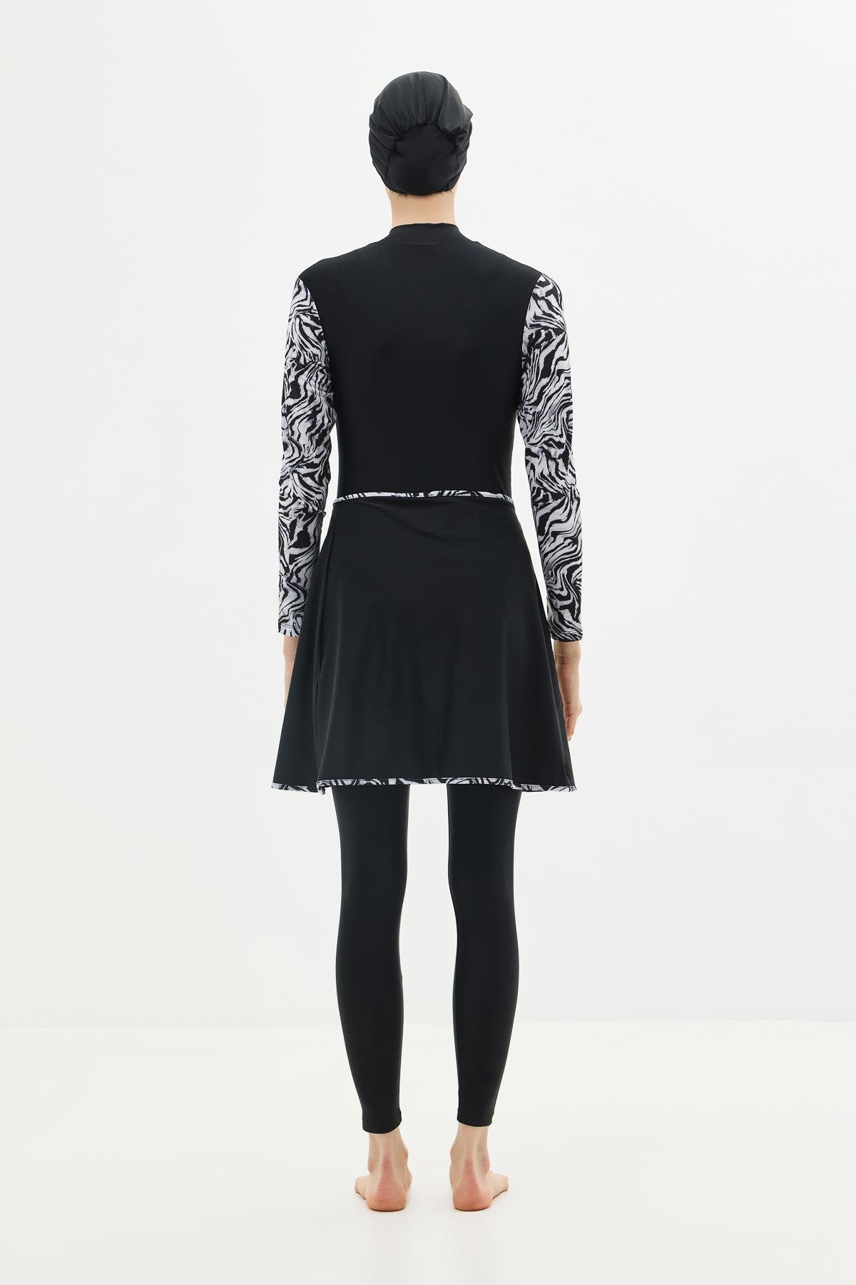 Etekli Taytlı Tam Kapalı Tesettür Mayo C13059 Zebra