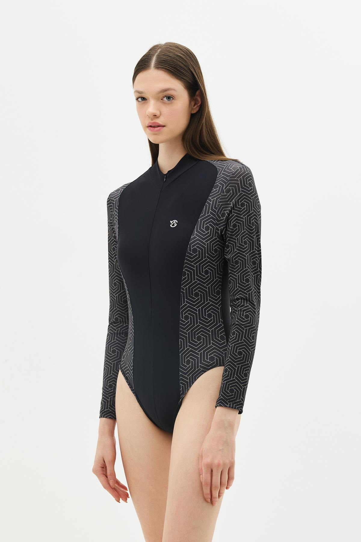 Etekli Taytlı Tam Kapalı Tesettür Mayo C13059 Siyah/Gümüş