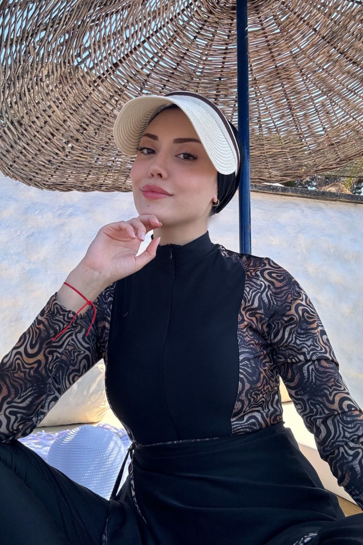 Etekli Taytlı Tam Kapalı Tesettür Mayo C13059 Leopar