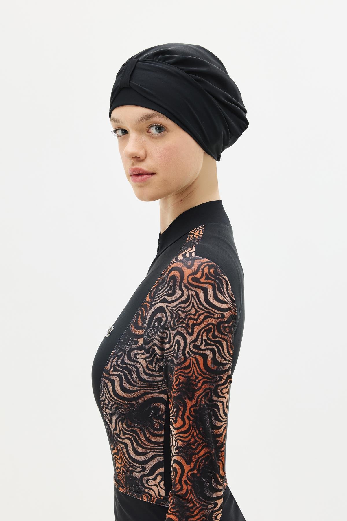 Etekli Taytlı Tam Kapalı Tesettür Mayo C13059 Leopar