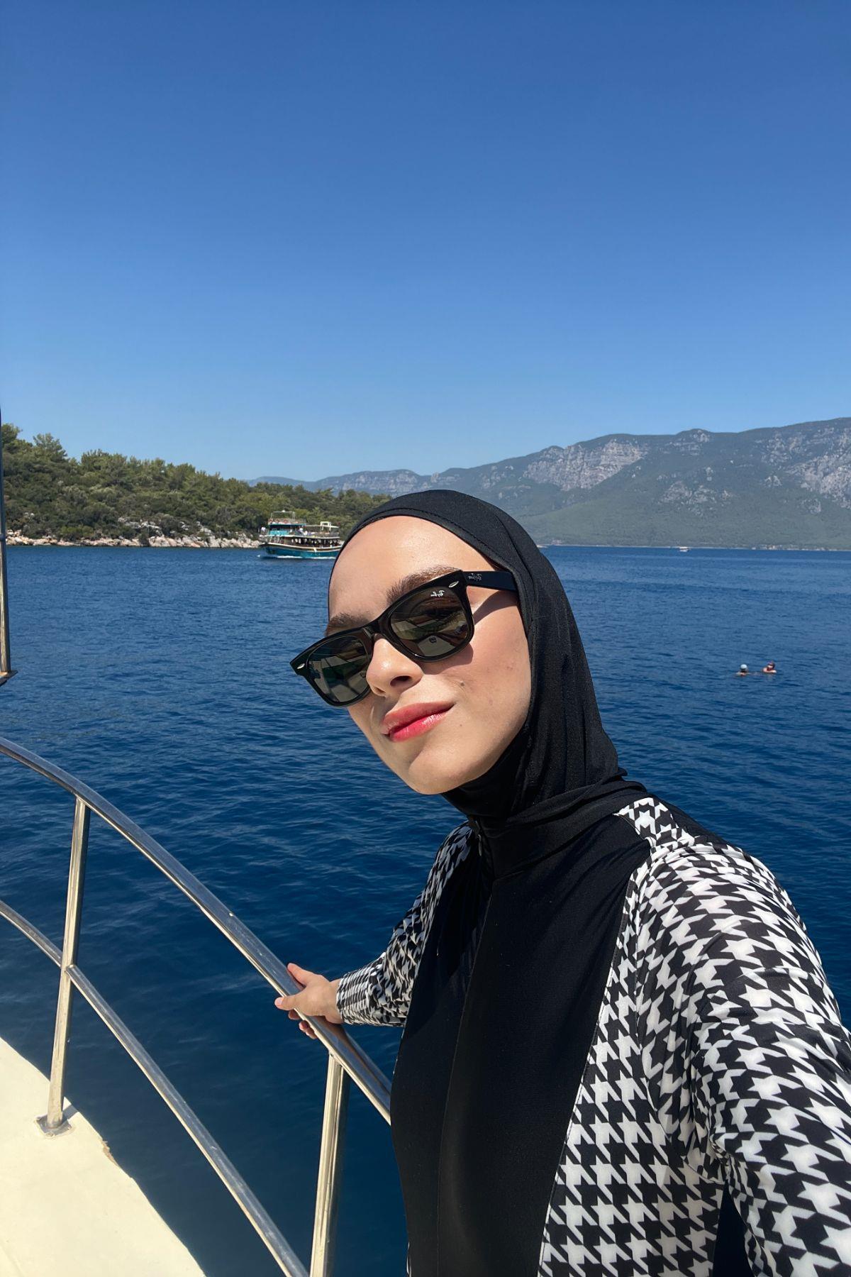 Etekli Taytlı Tam Kapalı Tesettür Mayo C13059 Siyah