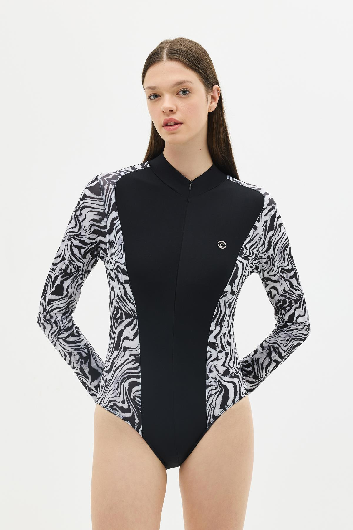 Etekli Taytlı Tam Kapalı Tesettür Mayo C13059 Zebra